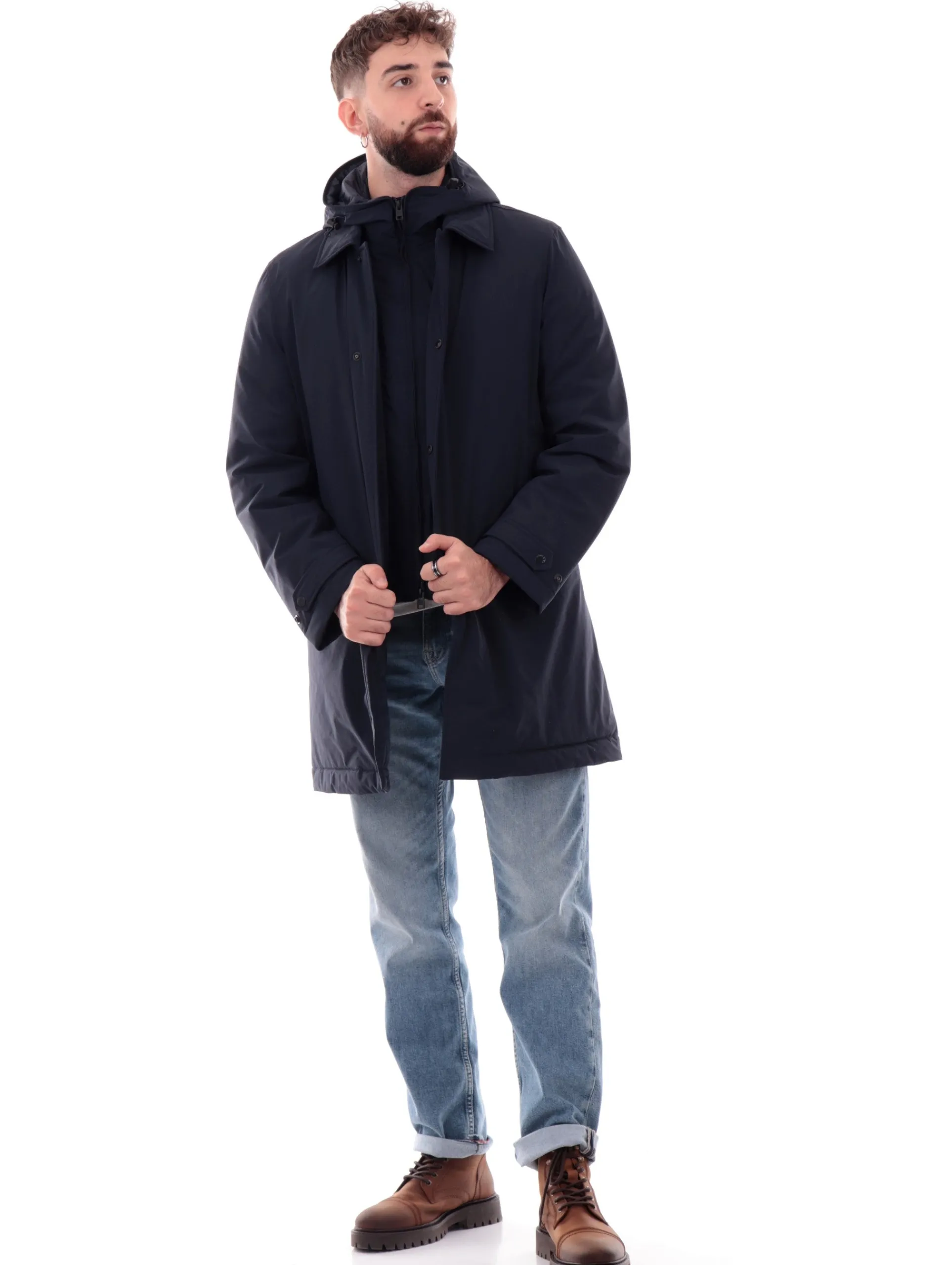 WOOLRICH Giubbotti*Cappotto blu da uomo con gilet interno removibile Carcoat 0928MRUT3339