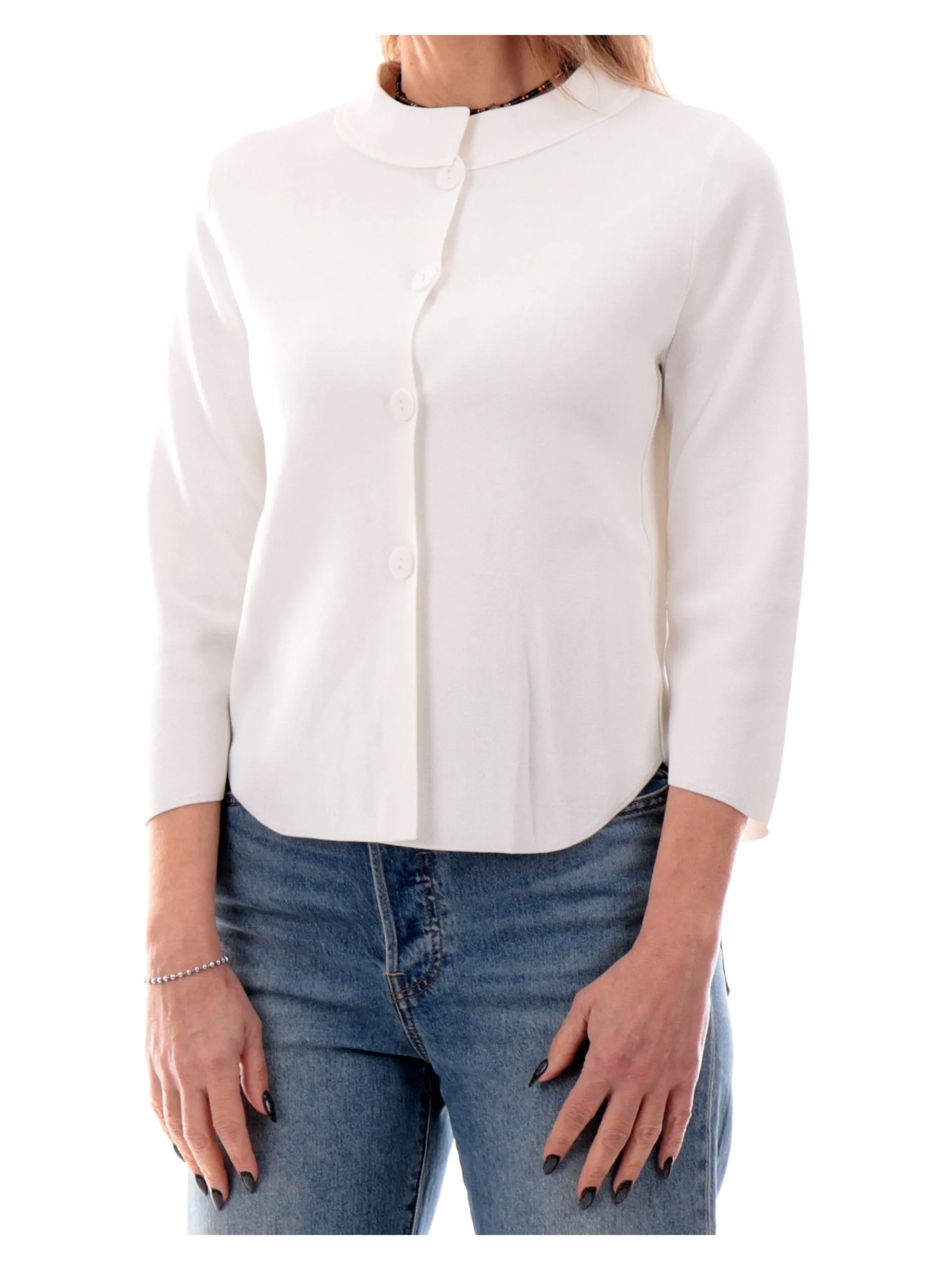 ANIS Maglie*Cardigan bianco da donna con bottoni collo coreana maniche tre quarti 251W6174