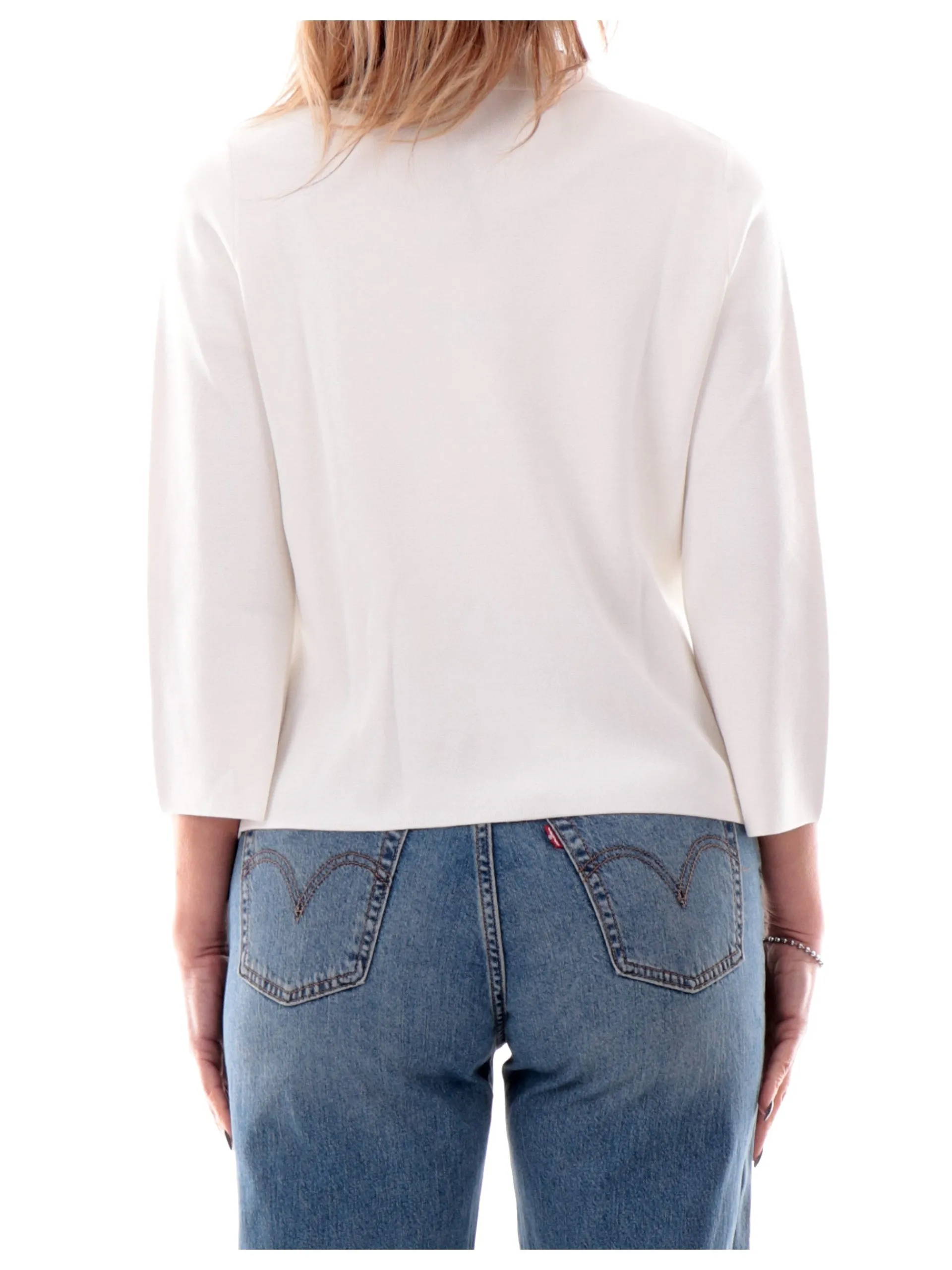 ANIS Maglie*Cardigan bianco da donna con bottoni collo coreana maniche tre quarti 251W6174