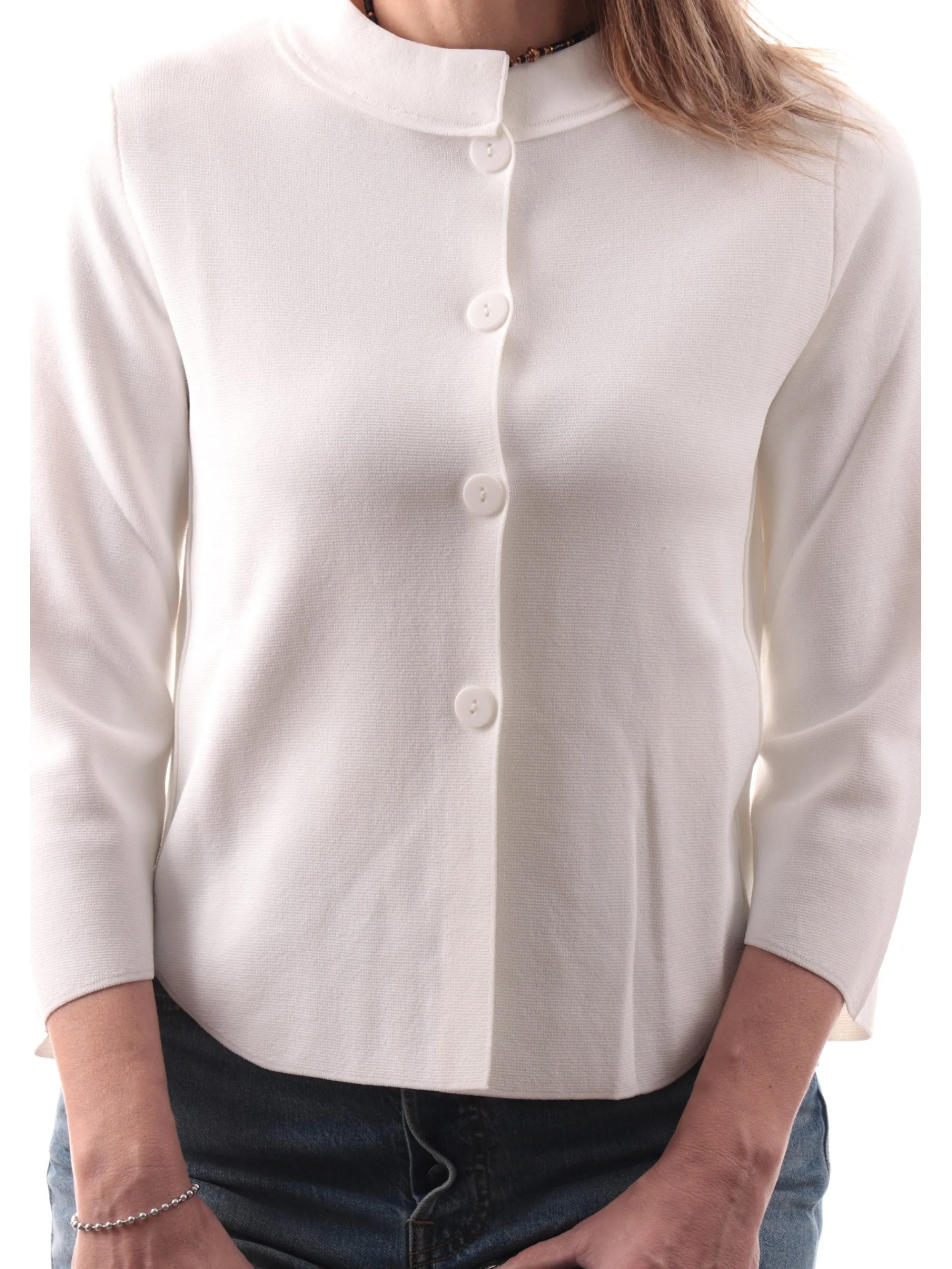ANIS Maglie*Cardigan bianco da donna con bottoni collo coreana maniche tre quarti 251W6174