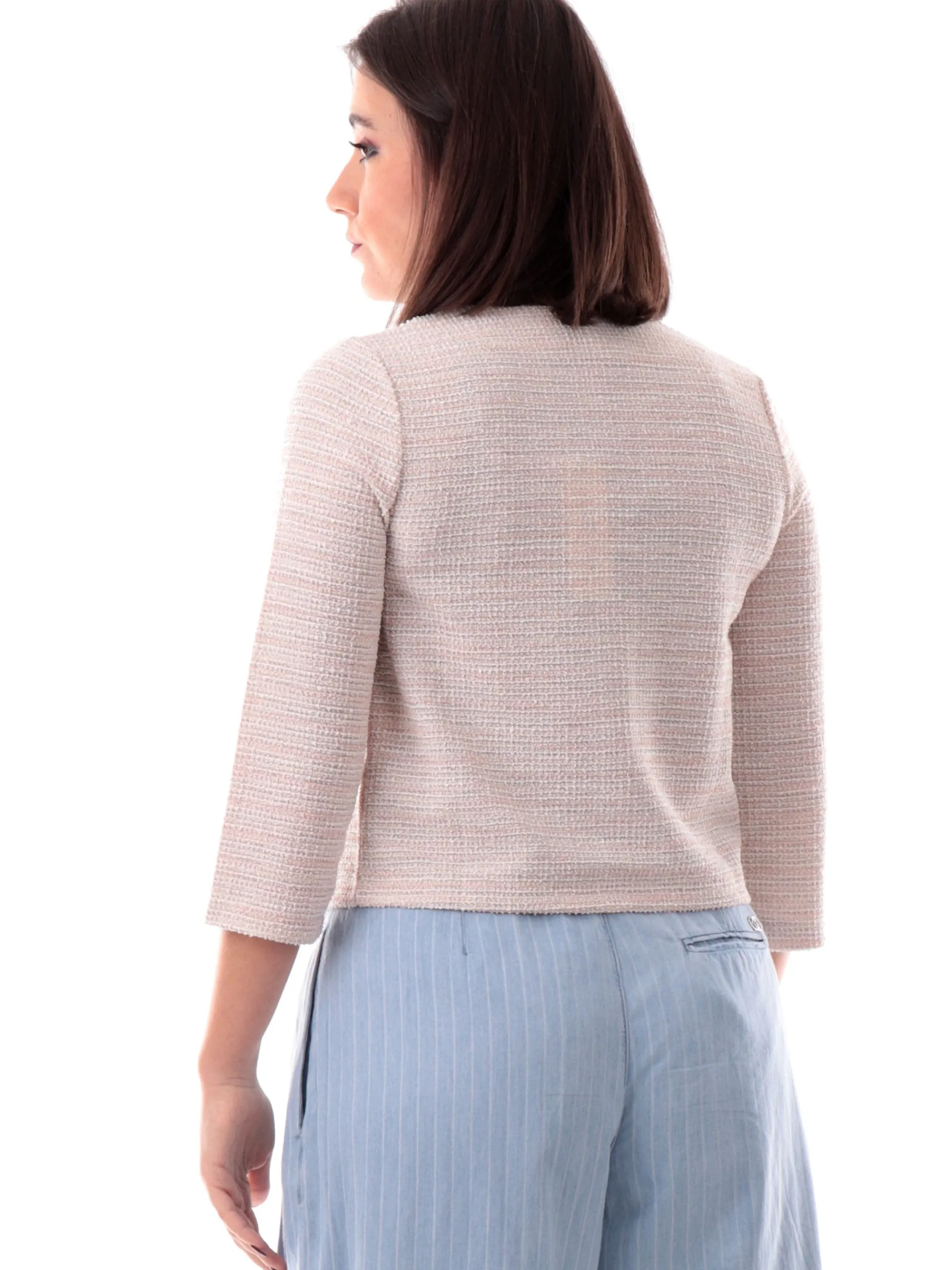 ANIS Giacche*Cardigan bianco e rosa lurex da donna maniche tre quarti 251W1331