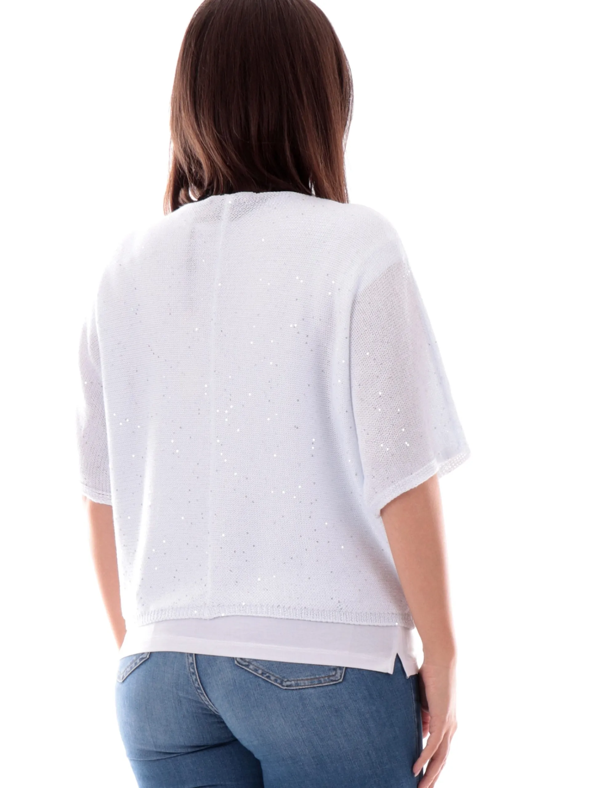 ANIS Maglie*Cardigan bianco scollo a V da donna con paillettes 251W1231