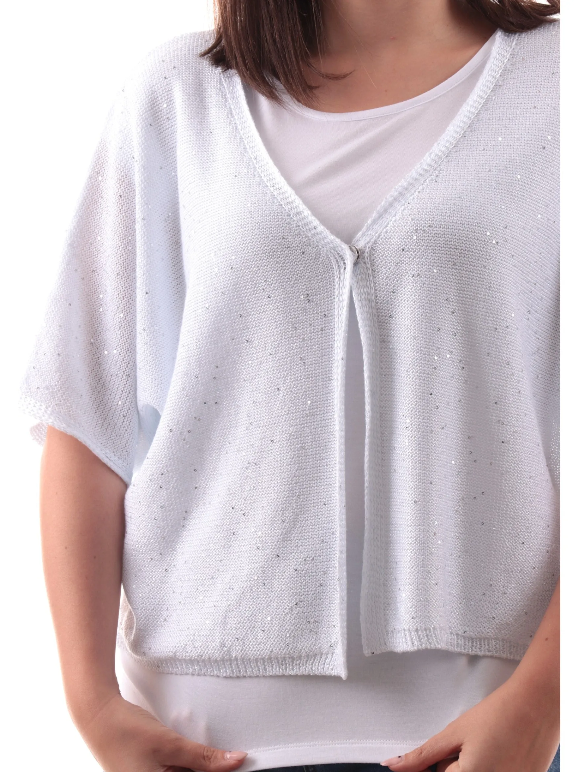 ANIS Maglie*Cardigan bianco scollo a V da donna con paillettes 251W1231
