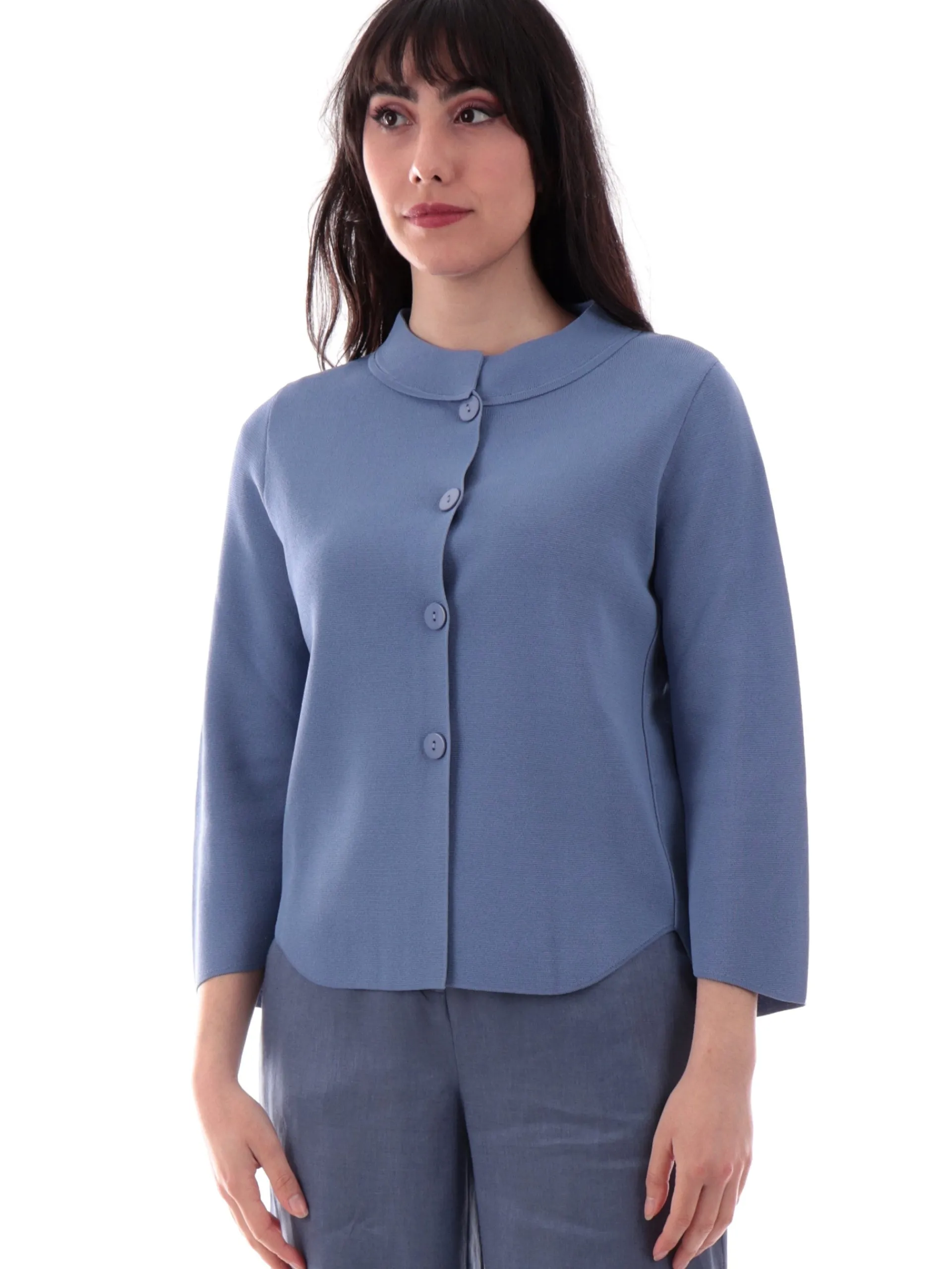 ANIS Maglie*Cardigan blu da donna con bottoni collo coreana maniche tre quarti 251W6174