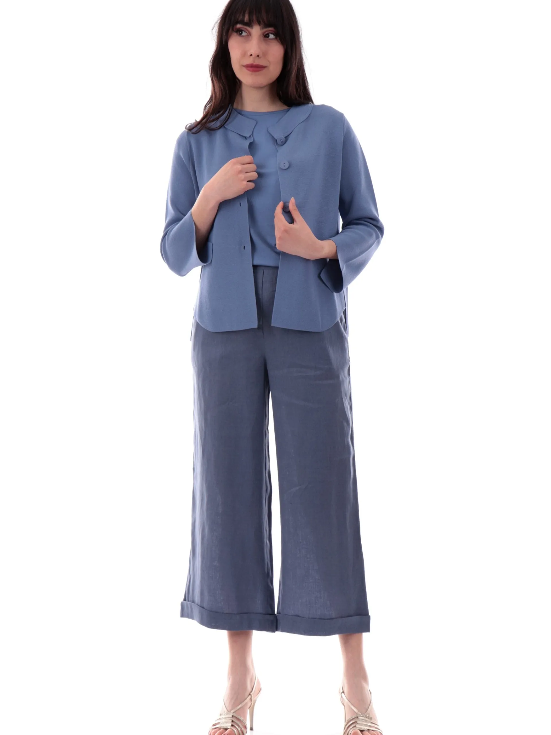 ANIS Maglie*Cardigan blu da donna con bottoni collo coreana maniche tre quarti 251W6174