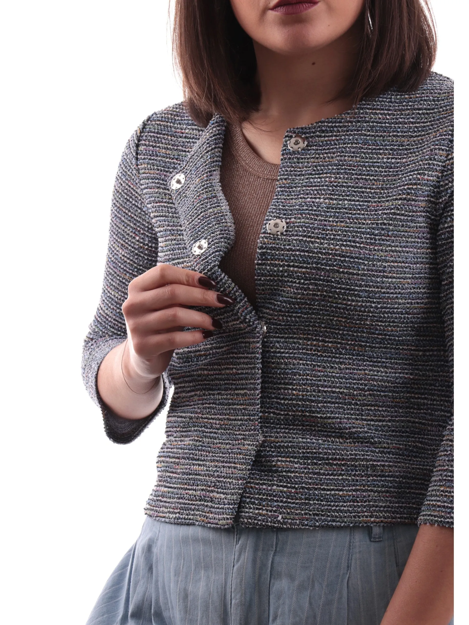 ANIS Giacche*Cardigan blu lurex da donna maniche tre quarti 251W1331
