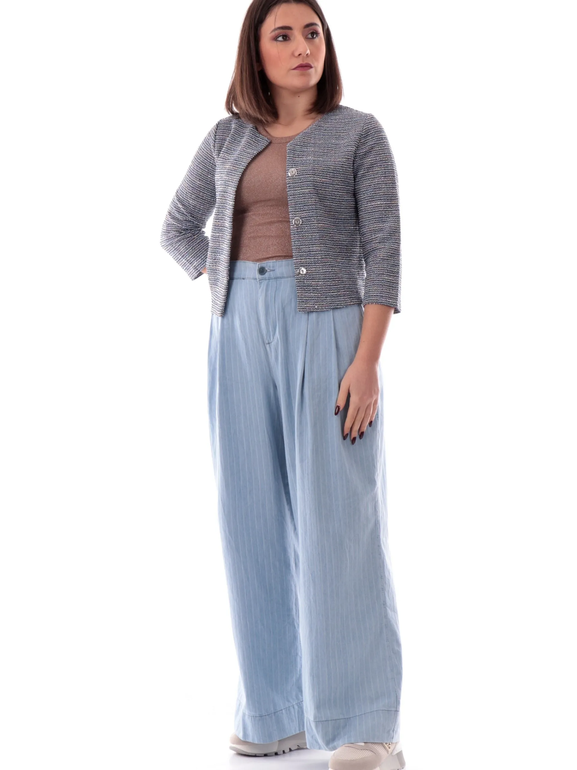 ANIS Giacche*Cardigan blu lurex da donna maniche tre quarti 251W1331