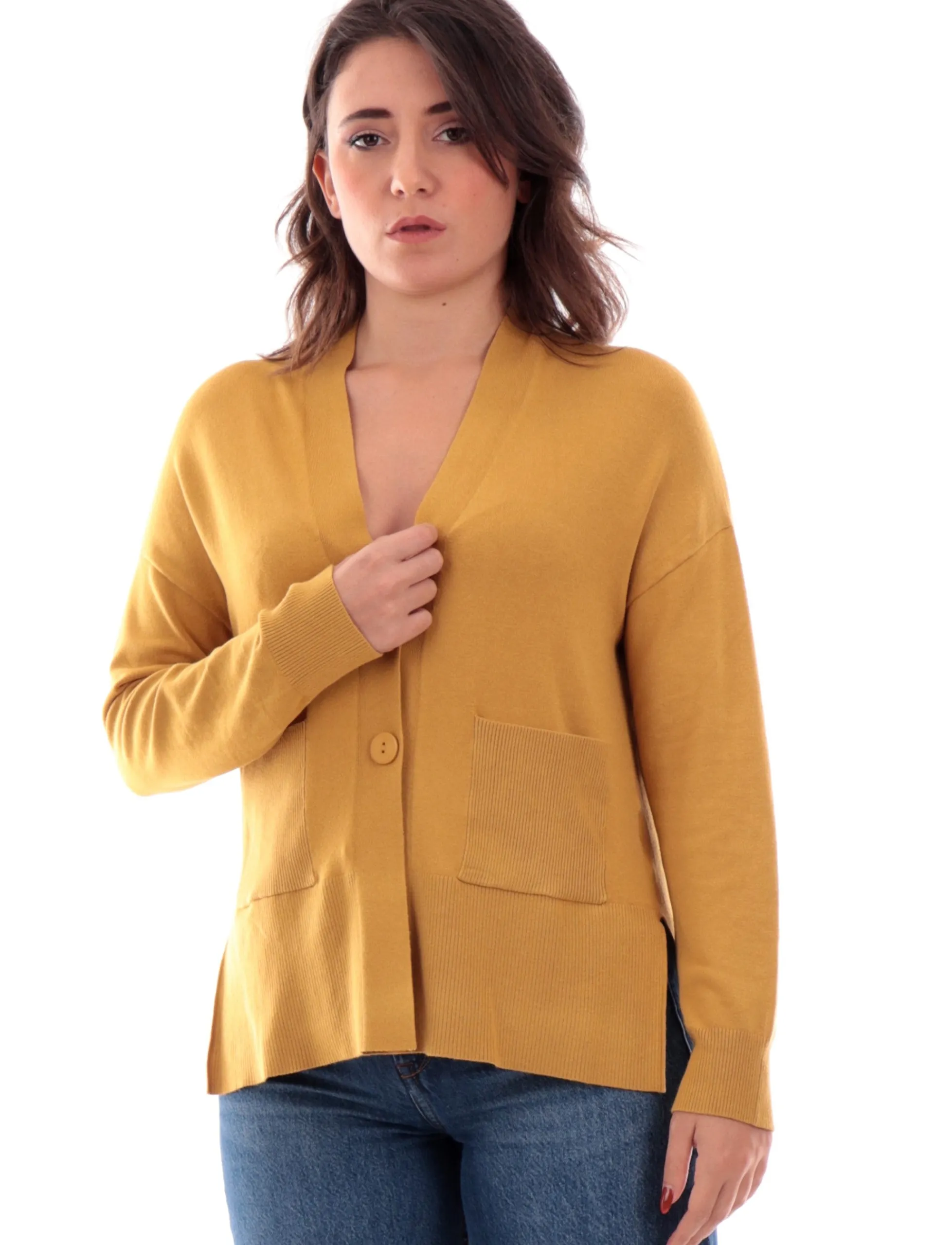 ANIS Maglie*Cardigan giallo da donna con bottoni 245W6025
