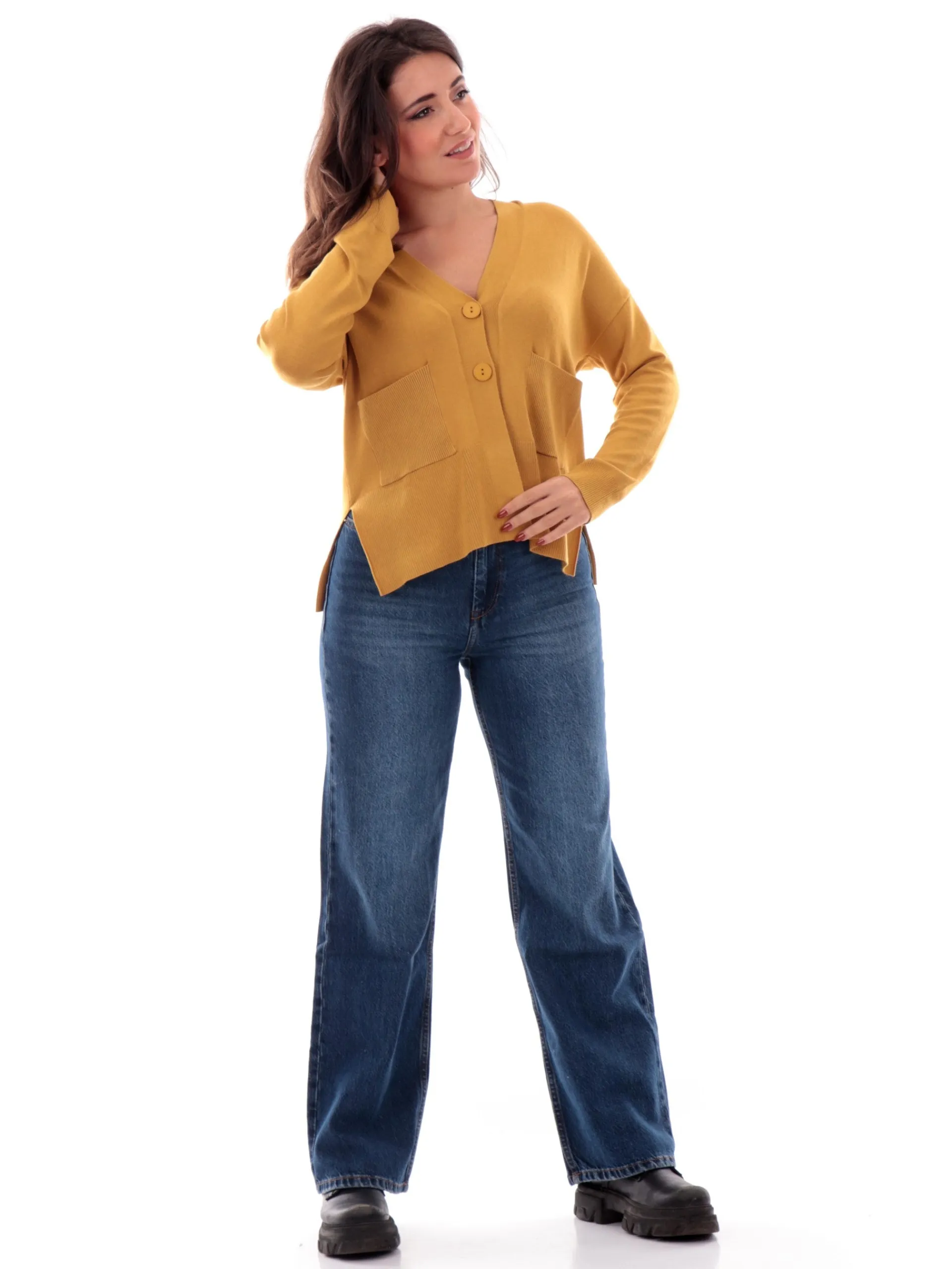 ANIS Maglie*Cardigan giallo da donna con bottoni 245W6025