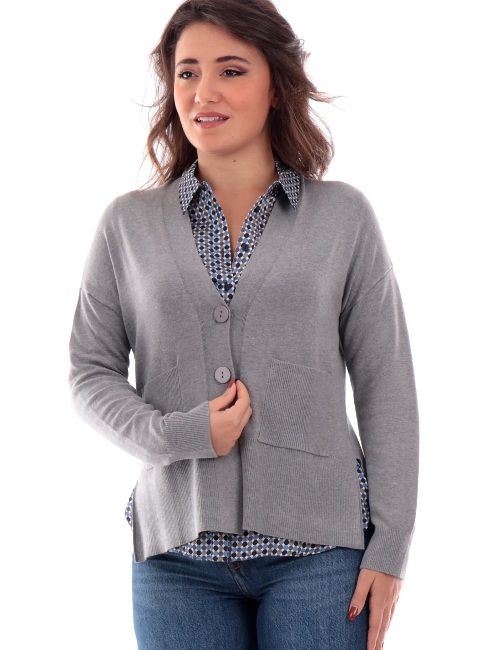 ANIS Maglie*Cardigan grigio da donna con bottoni 245W6025