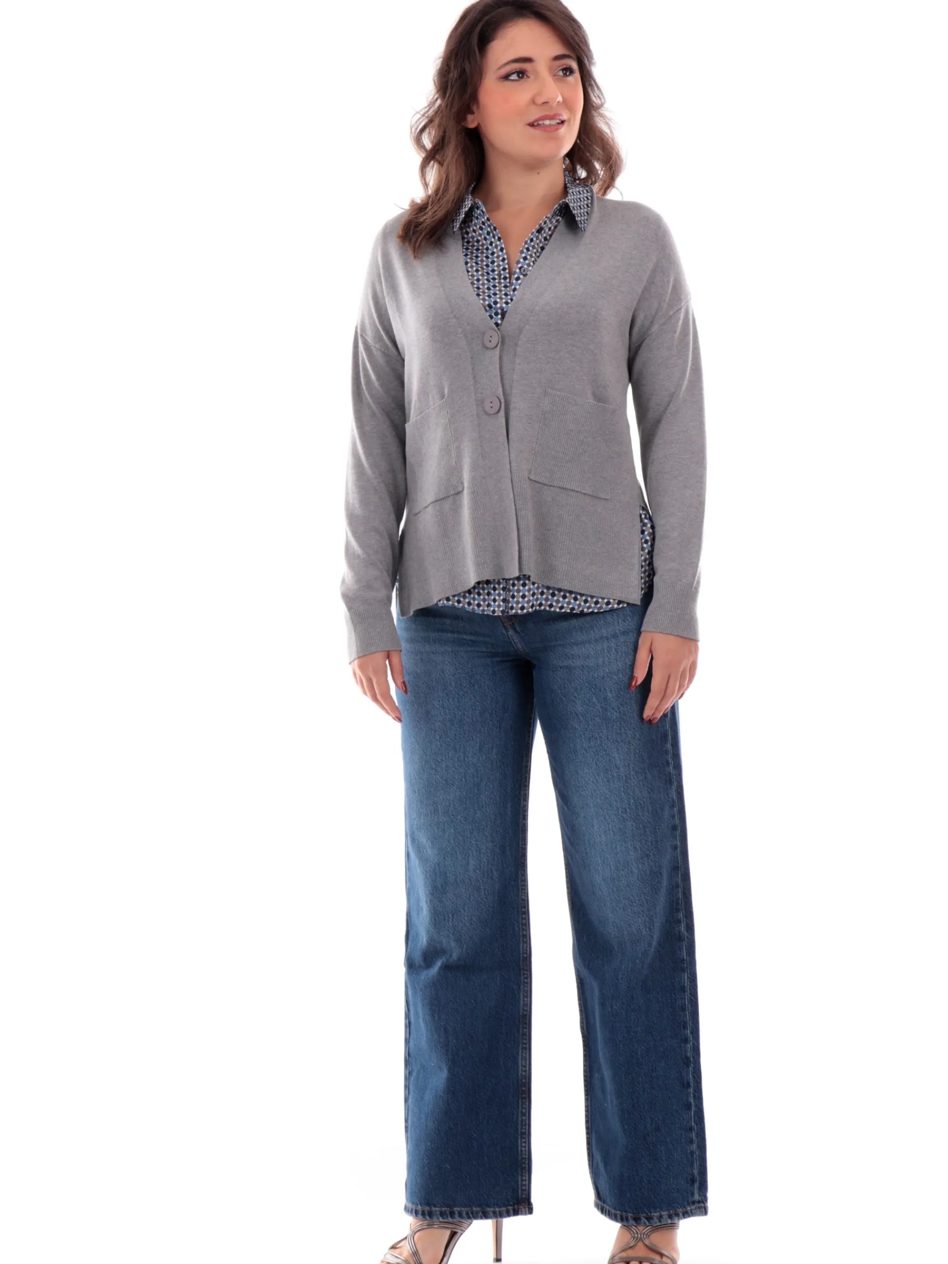 ANIS Maglie*Cardigan grigio da donna con bottoni 245W6025