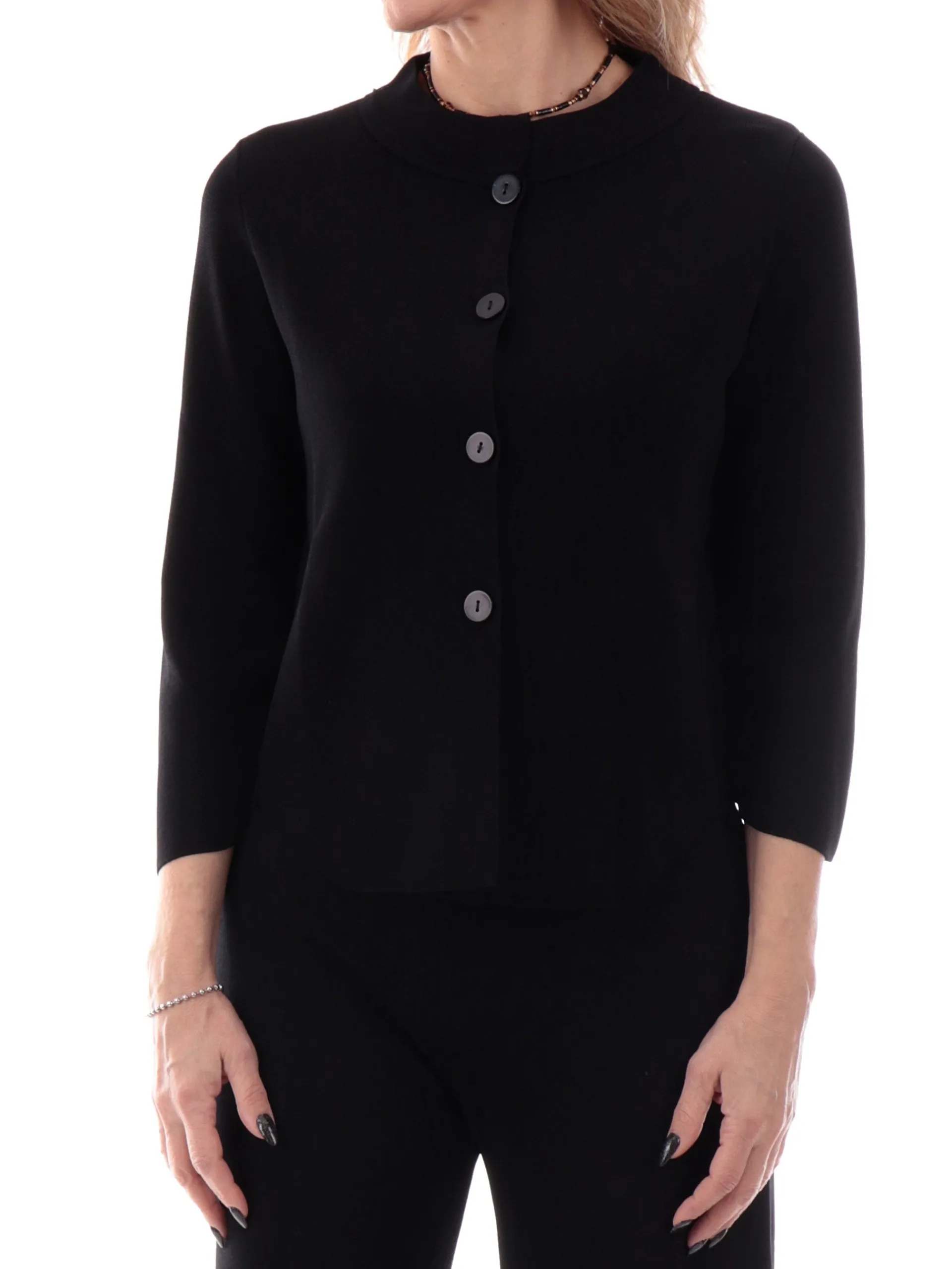 ANIS Maglie*Cardigan nero da donna con bottoni collo coreana maniche tre quarti 251W6174
