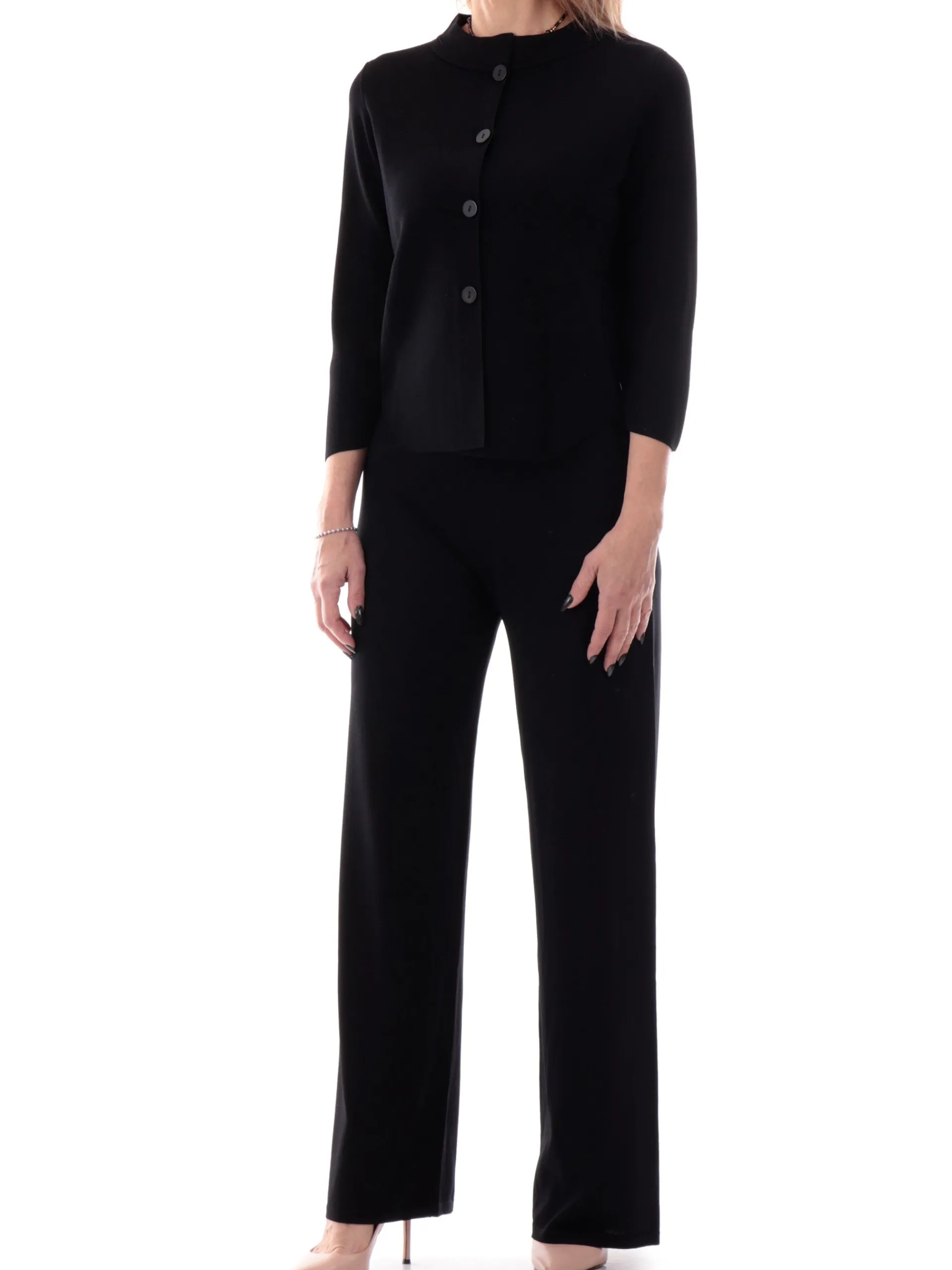 ANIS Maglie*Cardigan nero da donna con bottoni collo coreana maniche tre quarti 251W6174
