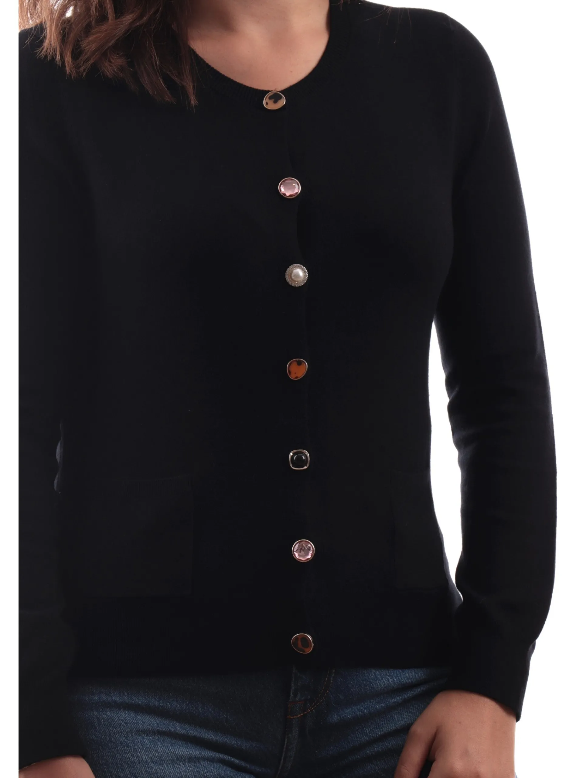 ANIS Maglie*Cardigan nero da donna con bottoni gioiello 245W6022