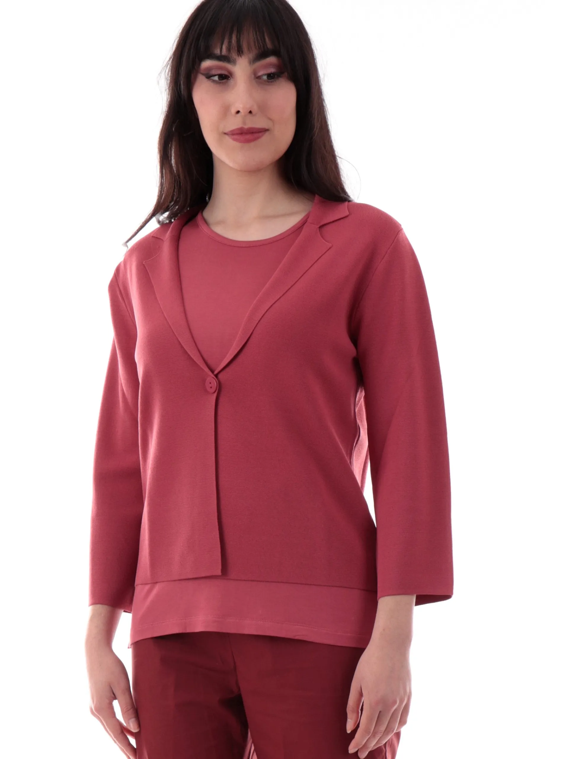 ANIS Maglie*Cardigan rosso da donna giacca di filo con bottone 251W6172