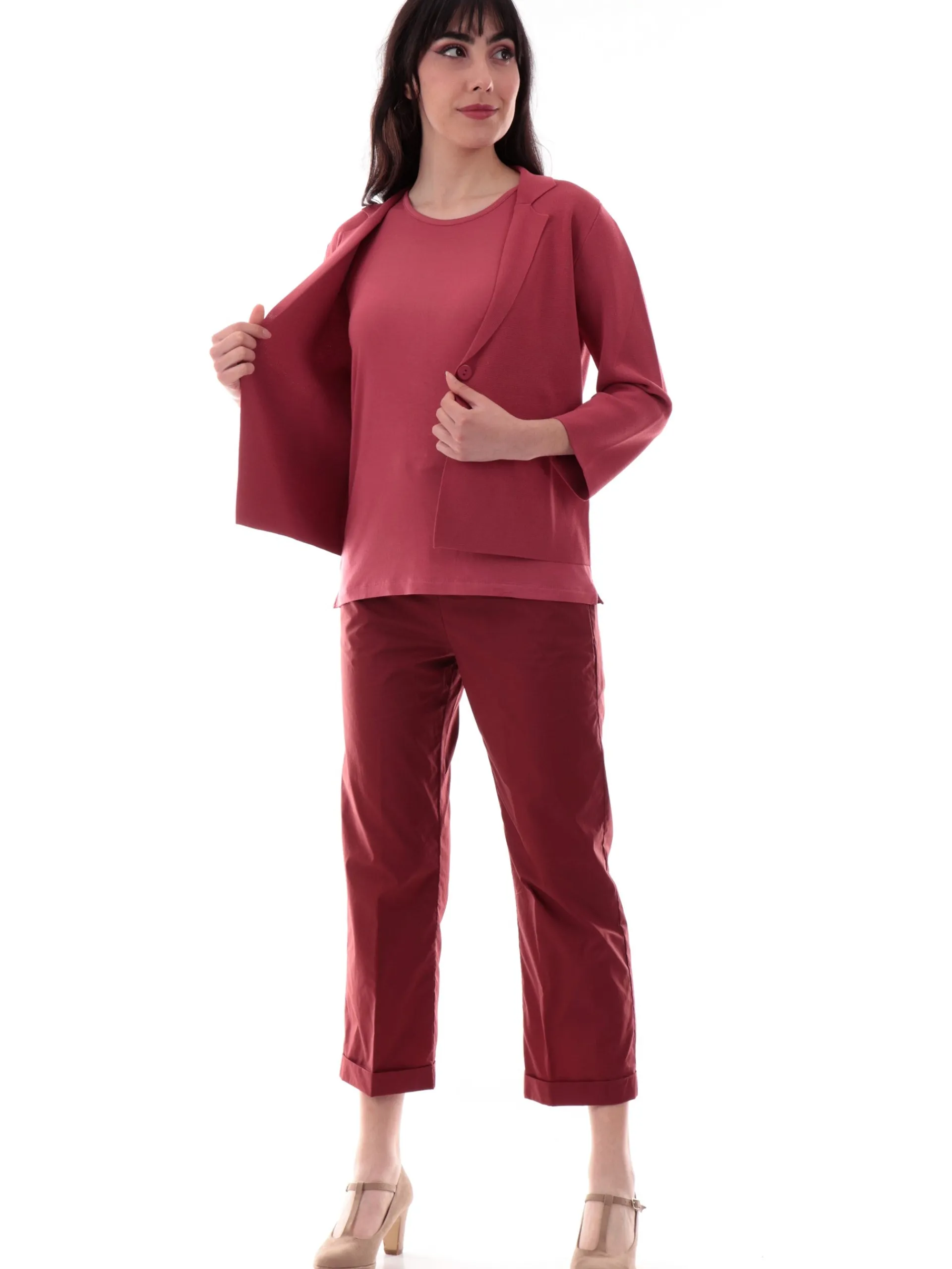 ANIS Maglie*Cardigan rosso da donna giacca di filo con bottone 251W6172