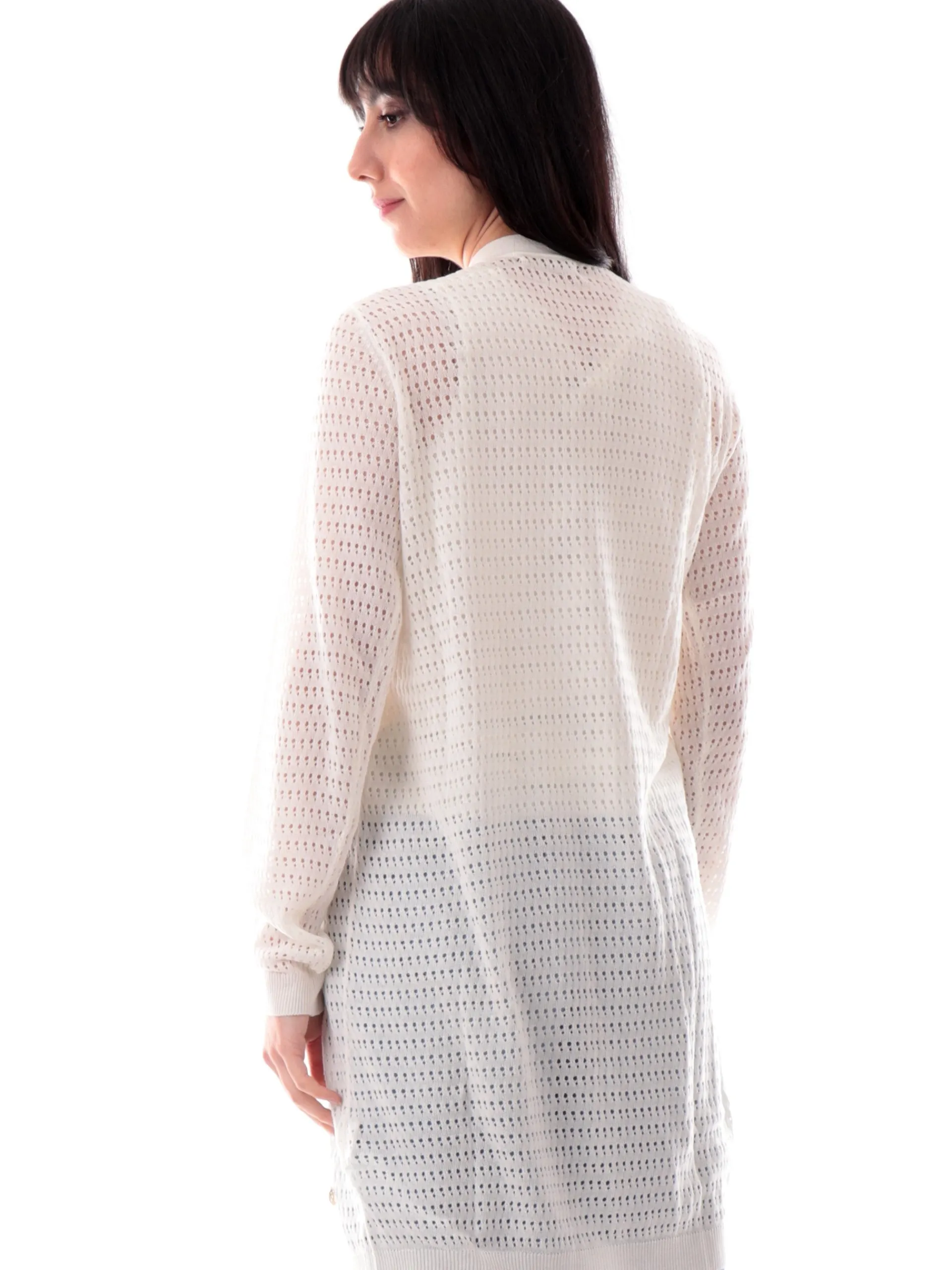 YES ZEE Maglie*Cardigan bianco lungo traforato in filo M439HF000101
