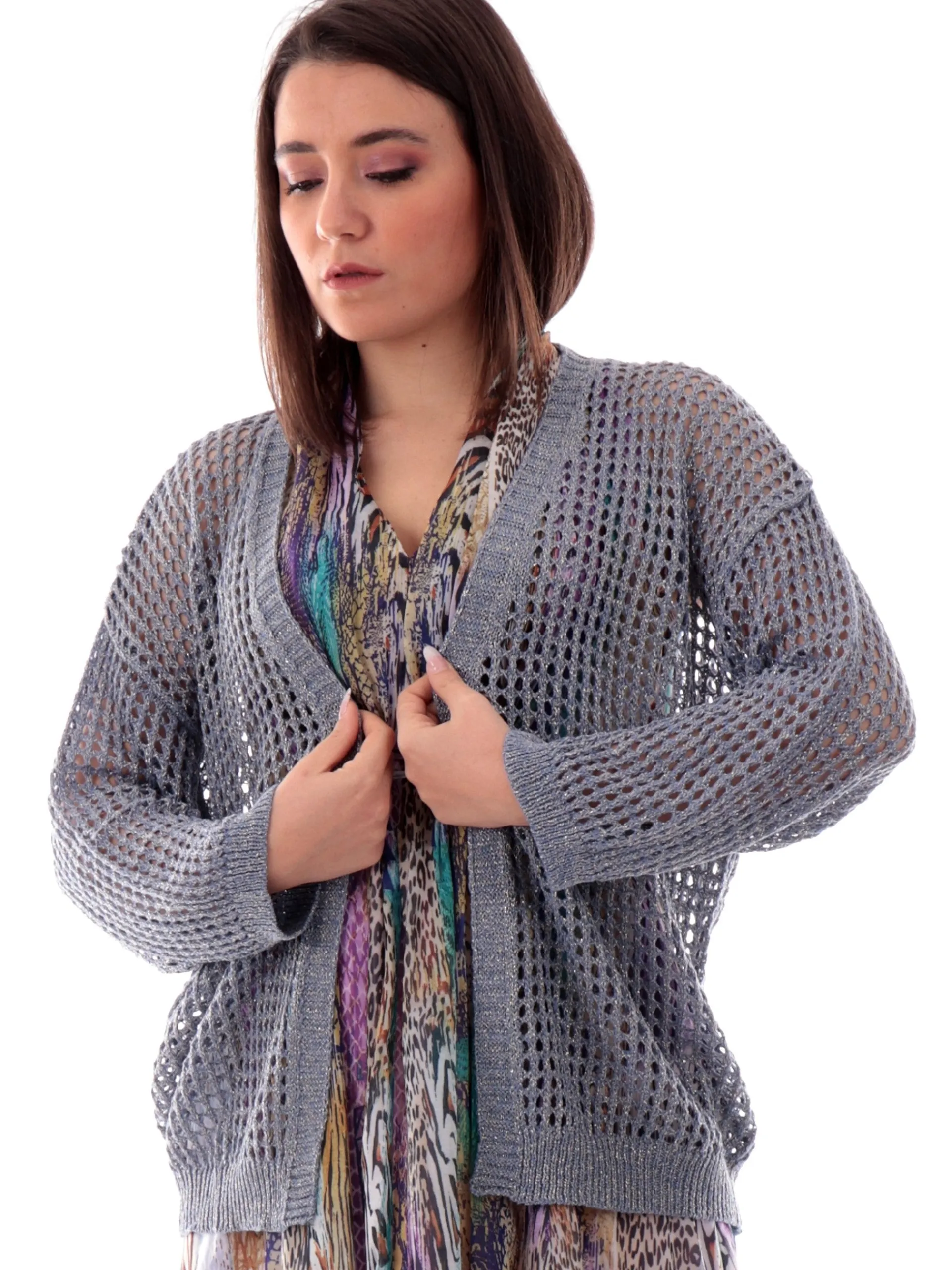 MOLLYBRACKEN Maglie*Cardigan donna Molly bucherellato blu vestibilità morbida LA1711DP
