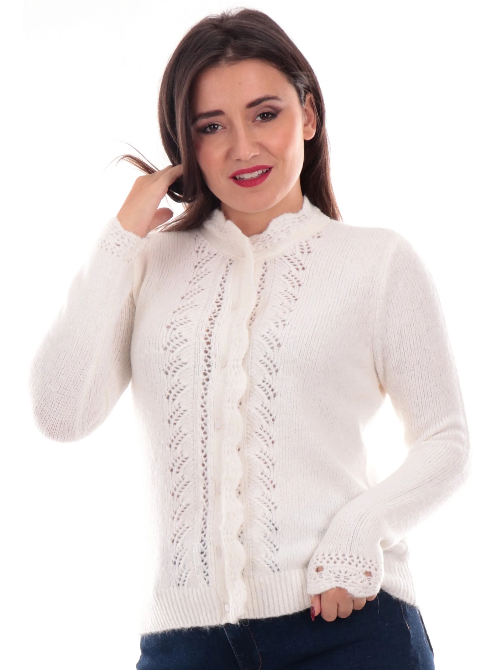 GUESS Maglie*Cardigan bianco da donna Crochet W4BR0LZ3LG0