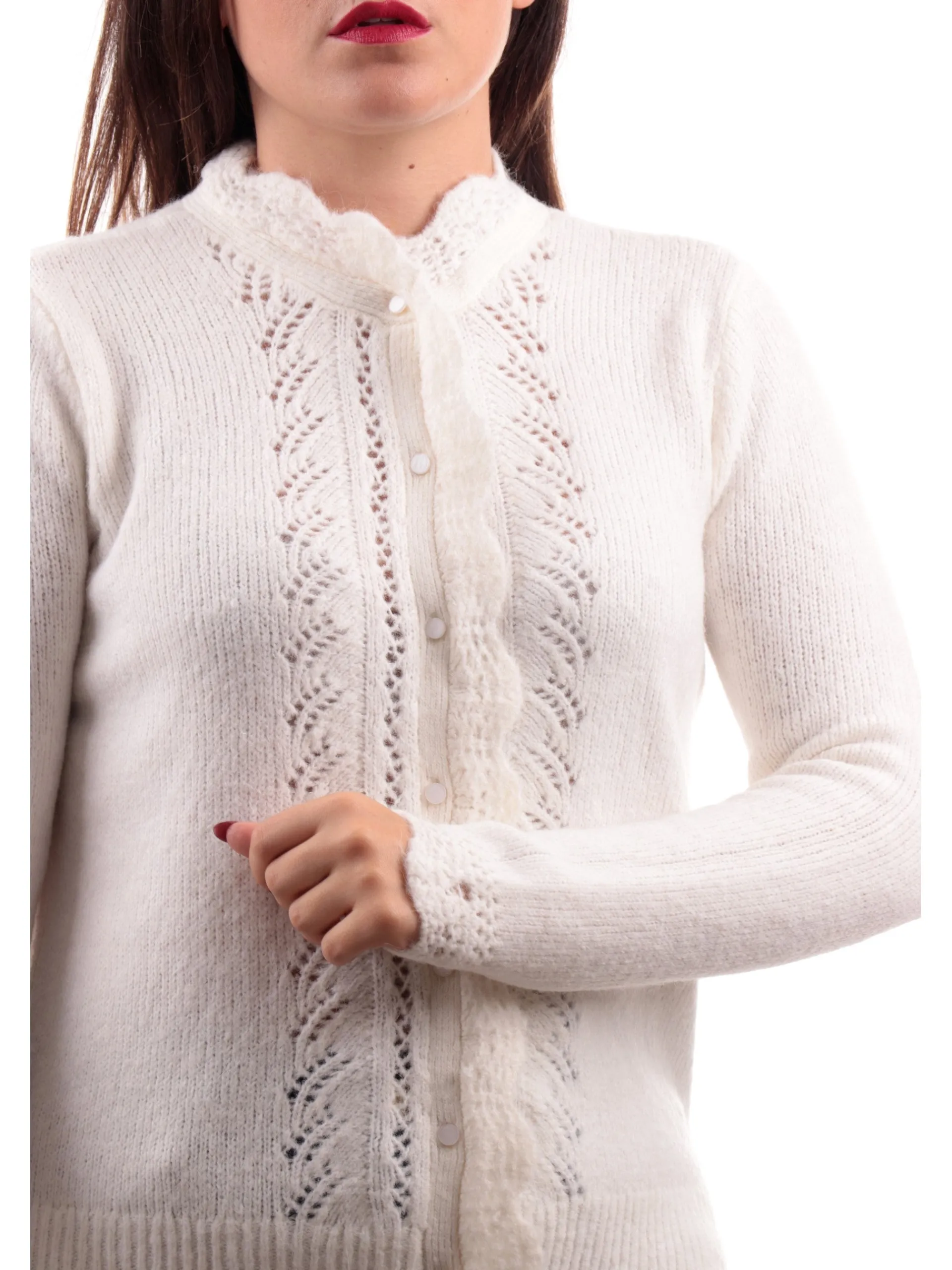 GUESS Maglie*Cardigan bianco da donna Crochet W4BR0LZ3LG0