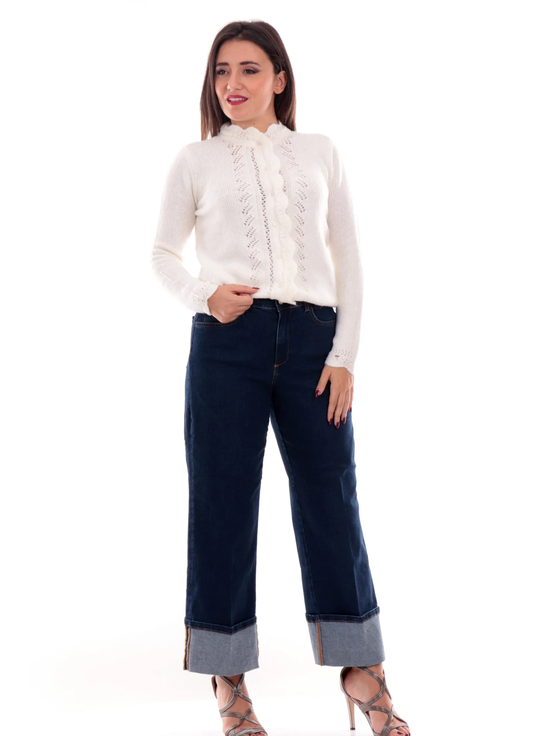 GUESS Maglie*Cardigan bianco da donna Crochet W4BR0LZ3LG0