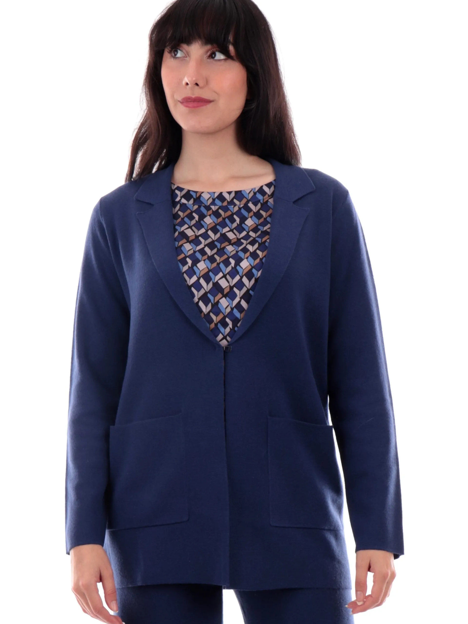 ANIS Maglie*Cardigan lungo blu da donna maniche lunghe 245W1307
