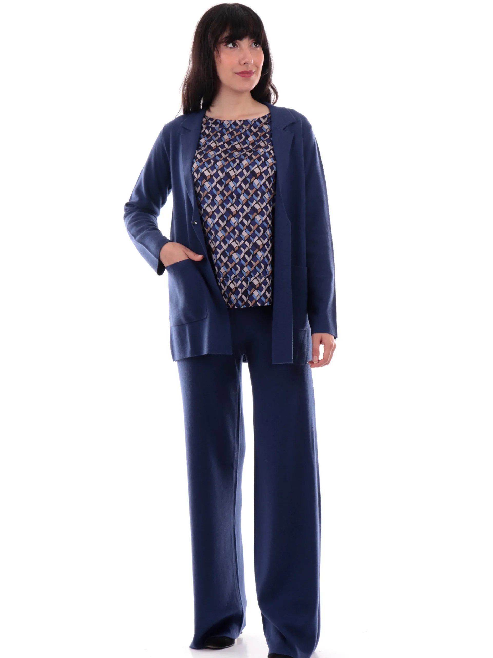 ANIS Maglie*Cardigan lungo blu da donna maniche lunghe 245W1307