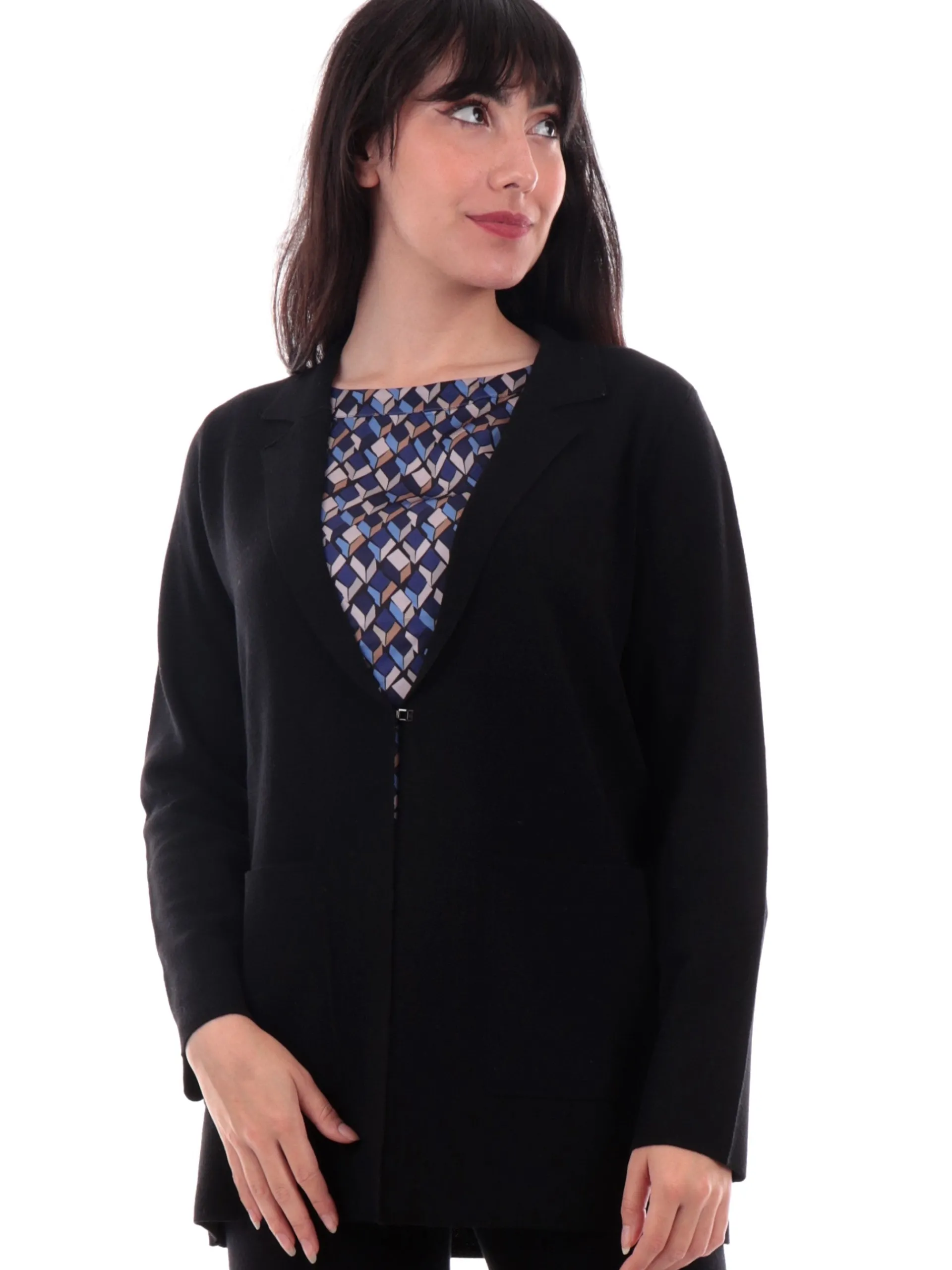 ANIS Maglie*Cardigan lungo nero da donna maniche lunghe 245W1307