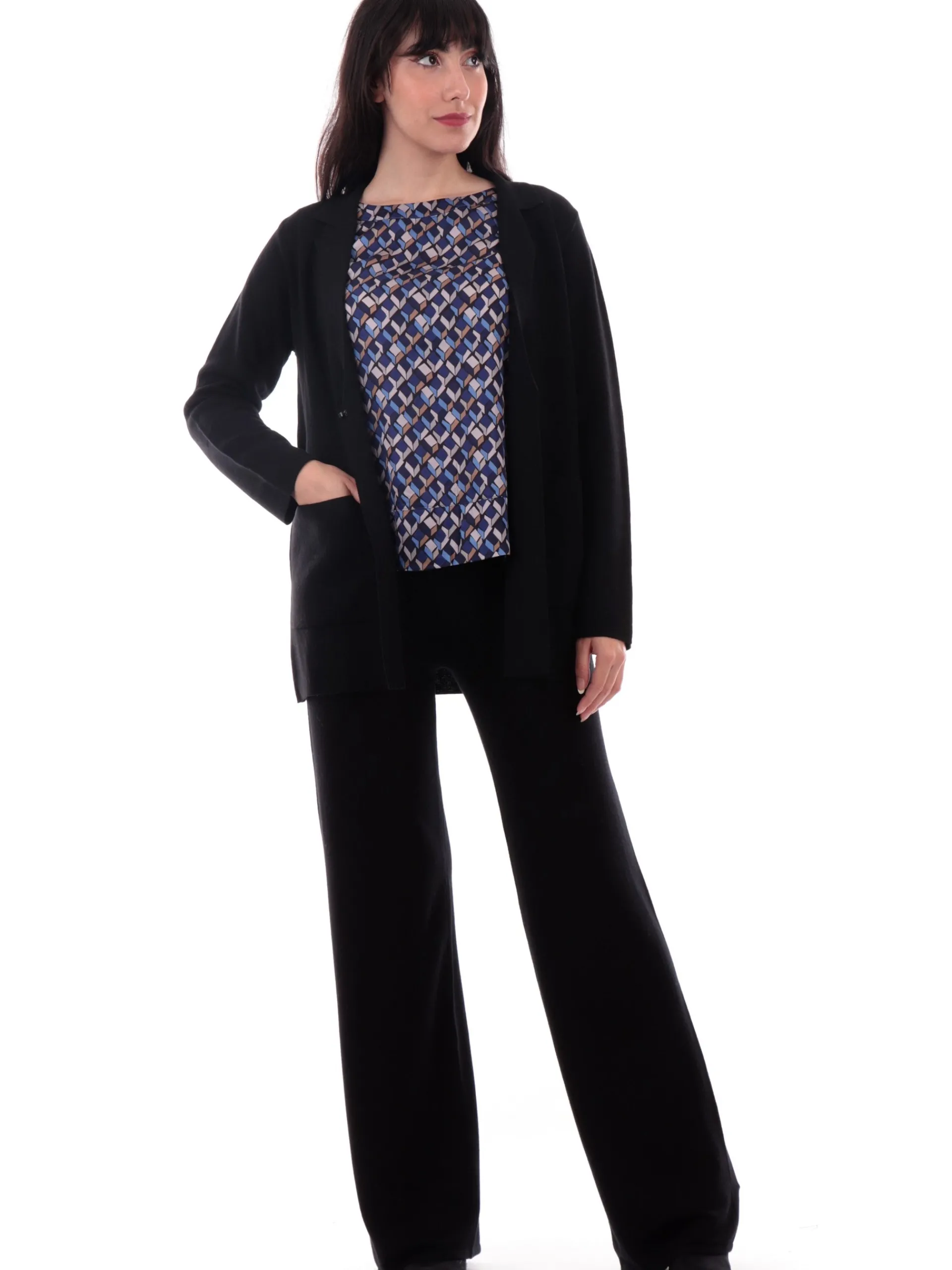ANIS Maglie*Cardigan lungo nero da donna maniche lunghe 245W1307