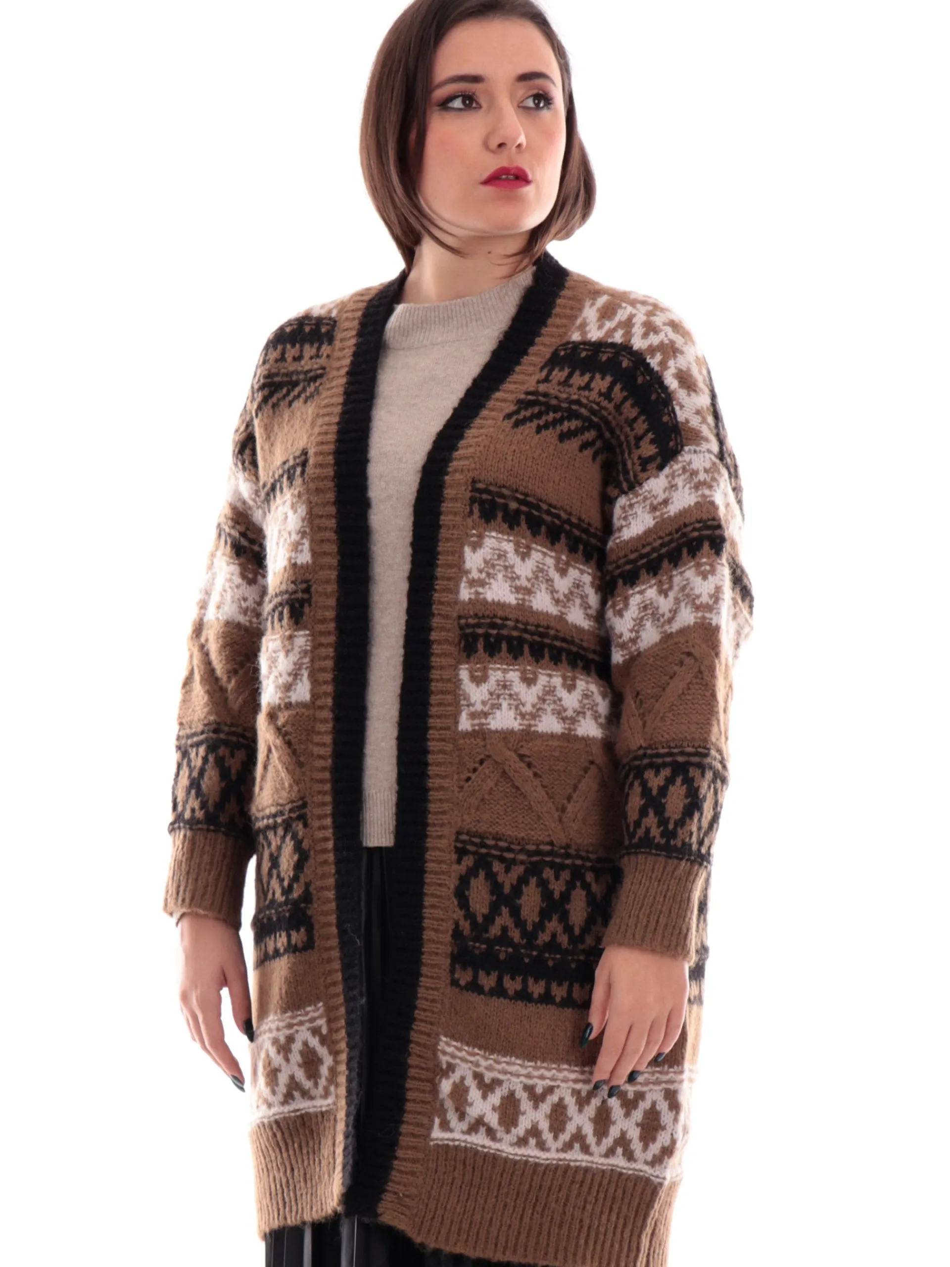ONLY Maglie*Cardigan marrone da donna lungo Open 15327648