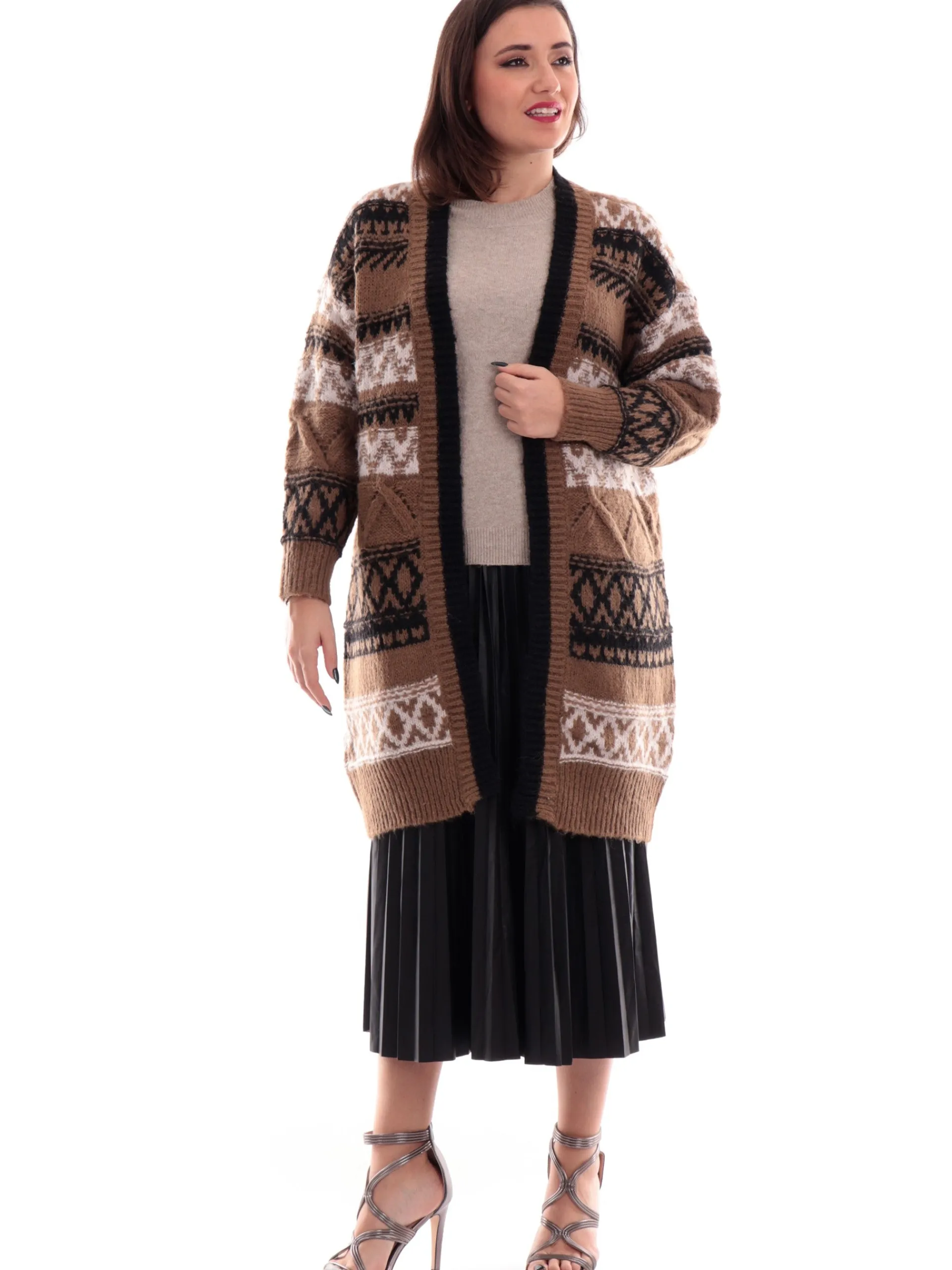 ONLY Maglie*Cardigan marrone da donna lungo Open 15327648