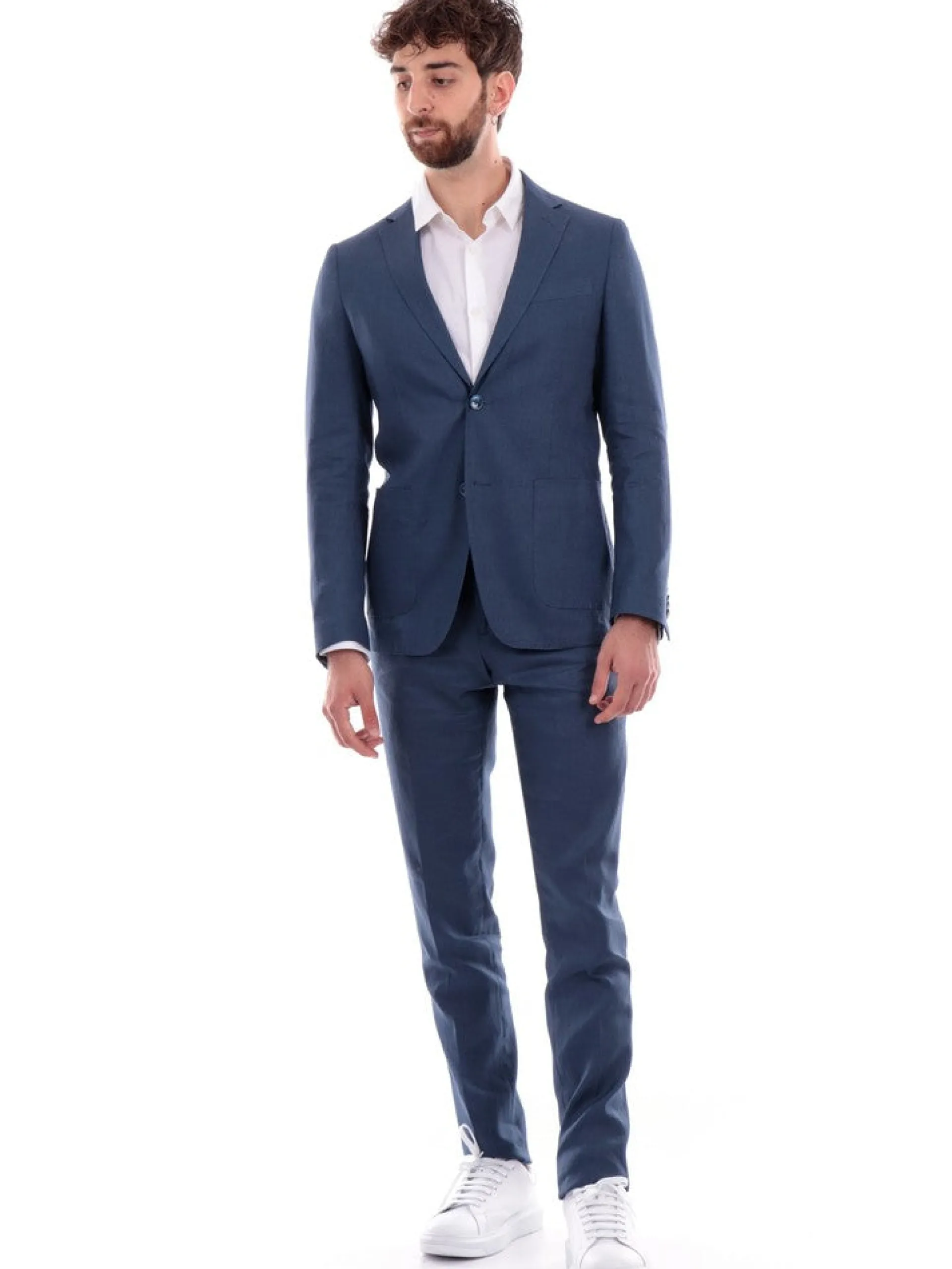 ALDO MARIA TESTA Completi*Completo blu jeans da uomo in lino VINNY7LN01