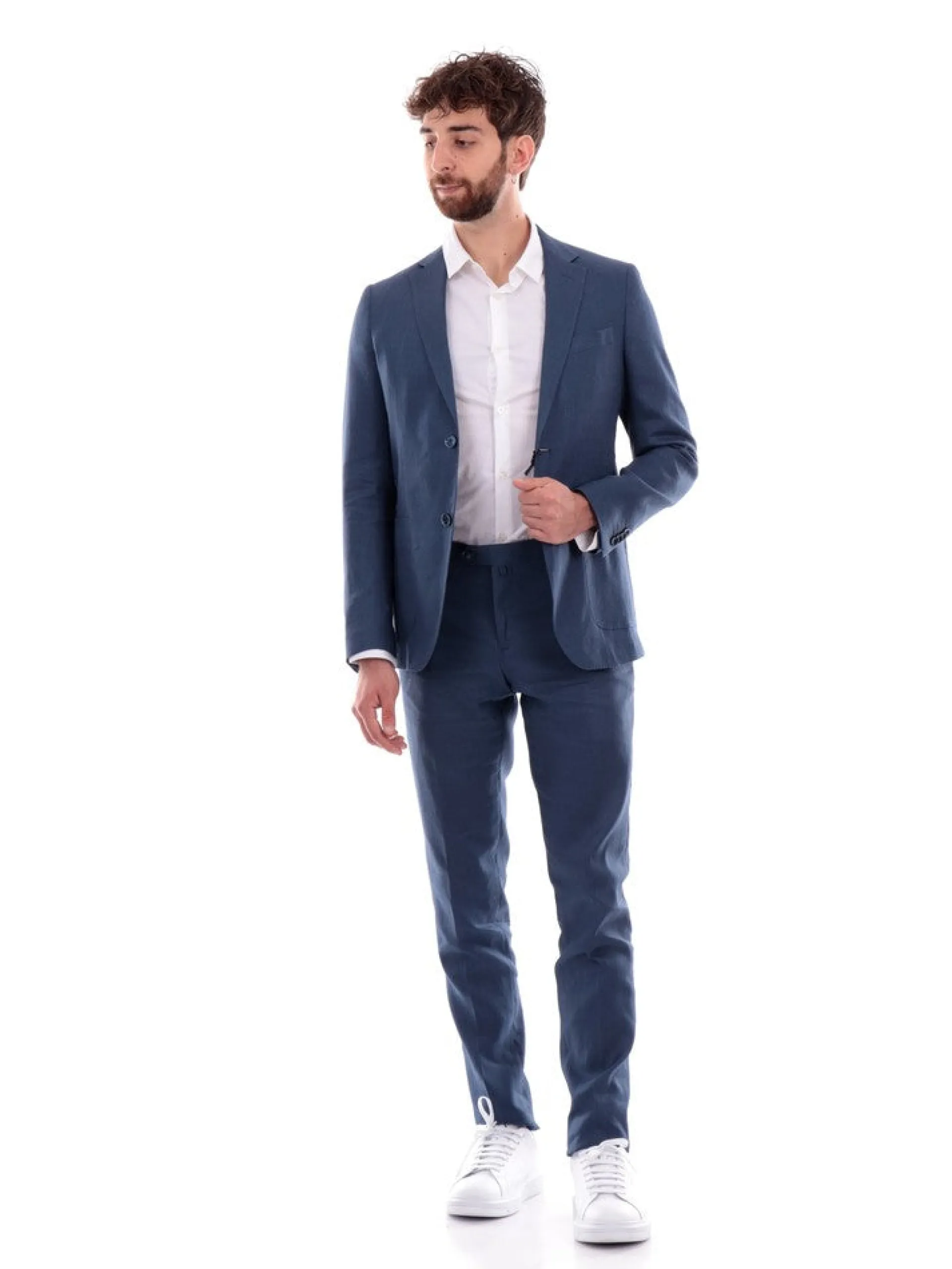 ALDO MARIA TESTA Completi*Completo blu jeans da uomo in lino VINNY7LN01