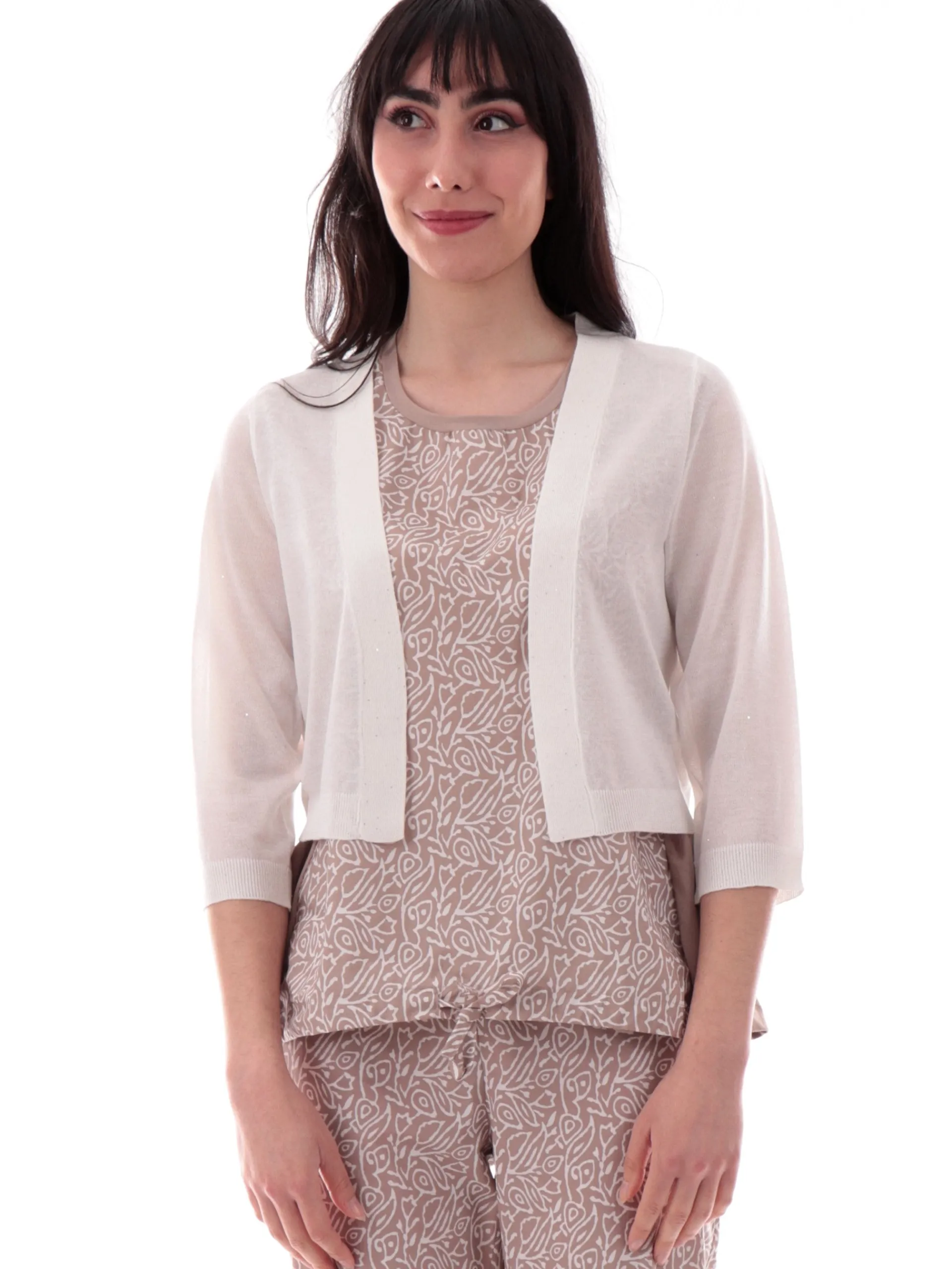 ANIS Maglie*Coprispalle bianco con paillettes da donna maniche tre quarti 251W4004