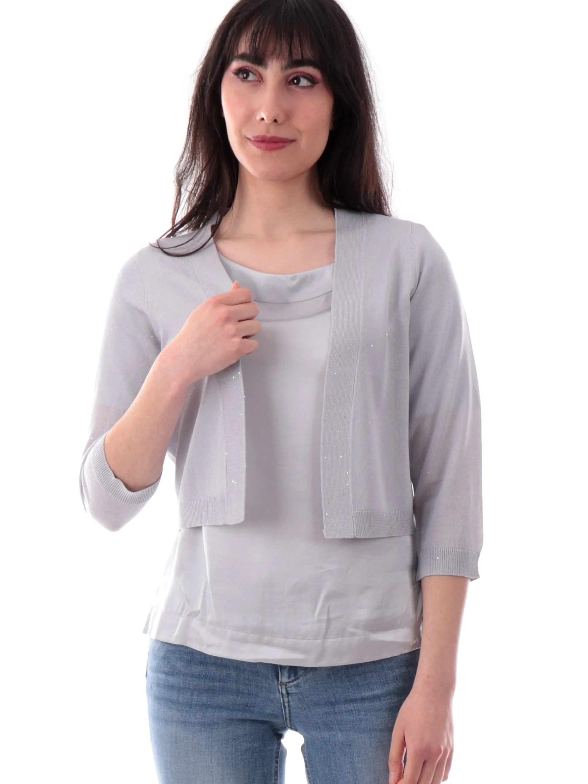 ANIS Maglie*Coprispalle celeste con paillettes da donna maniche tre quarti 251W4004