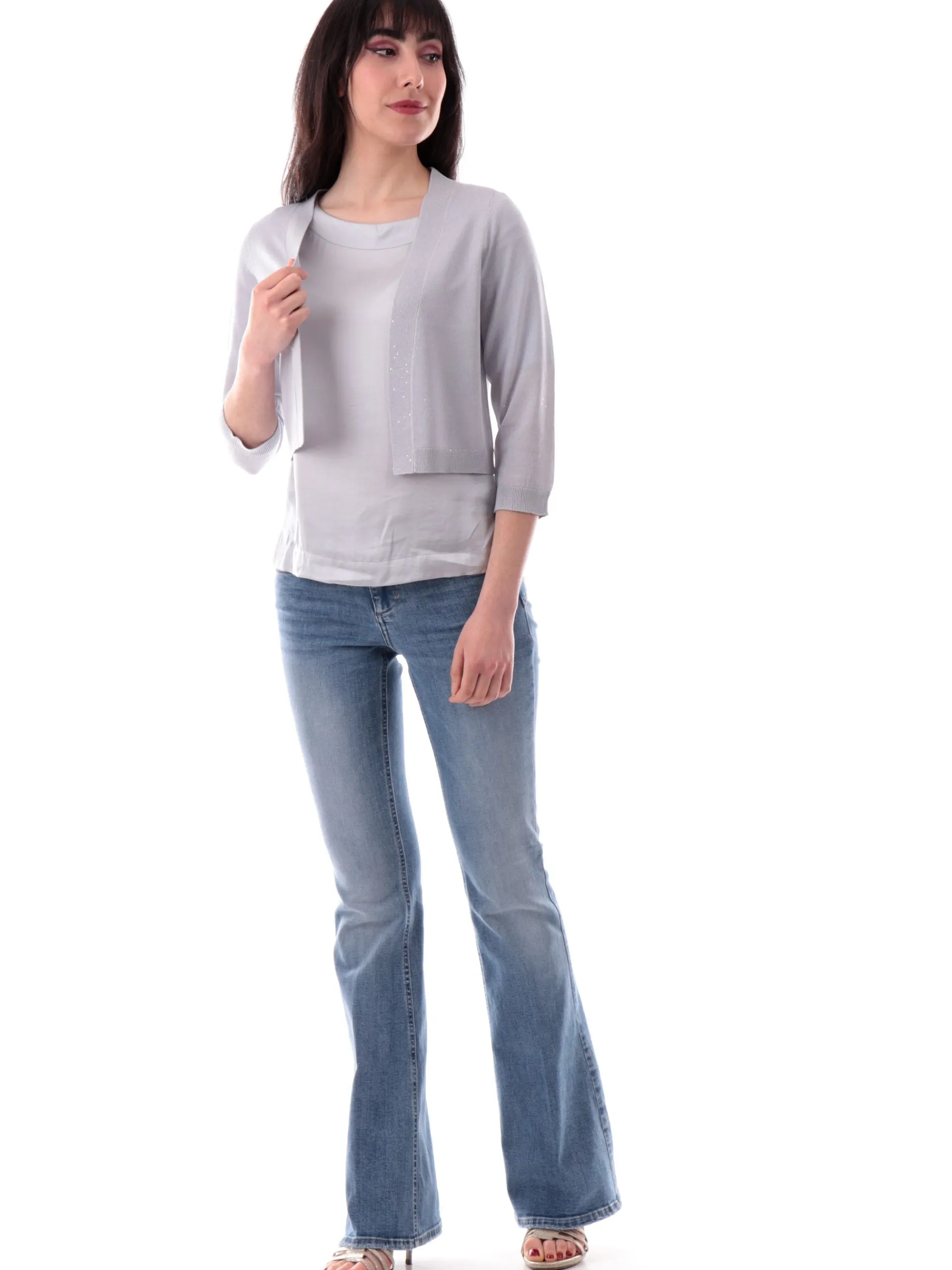 ANIS Maglie*Coprispalle celeste con paillettes da donna maniche tre quarti 251W4004