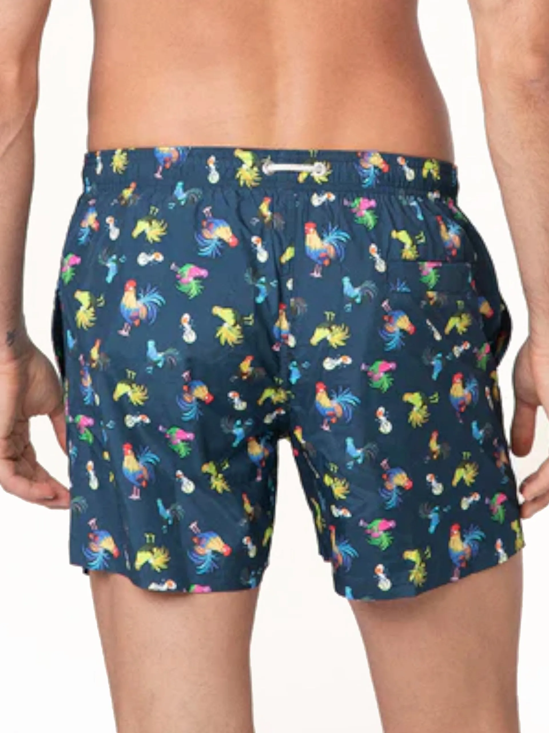 EFFEK Boxer*Costume mare blu da uomo con stampa galli M03BA30