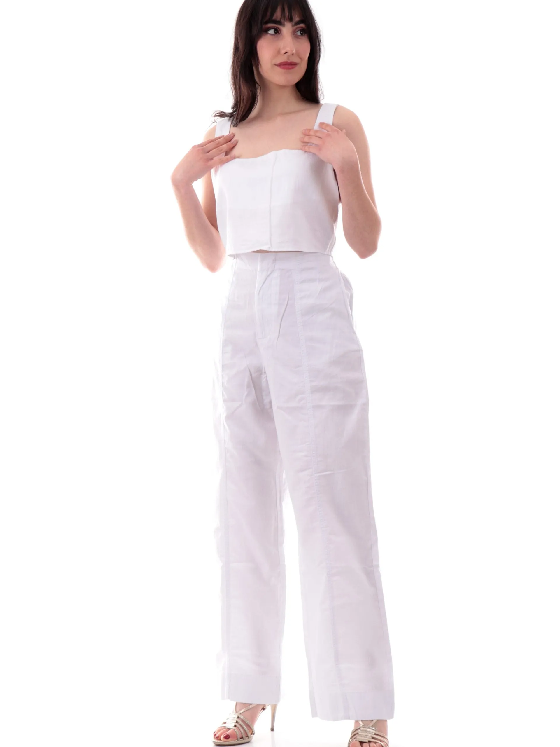 CALVIN KLEIN Maglie*Crop Top bianco da donna in lino J20J225347YAA