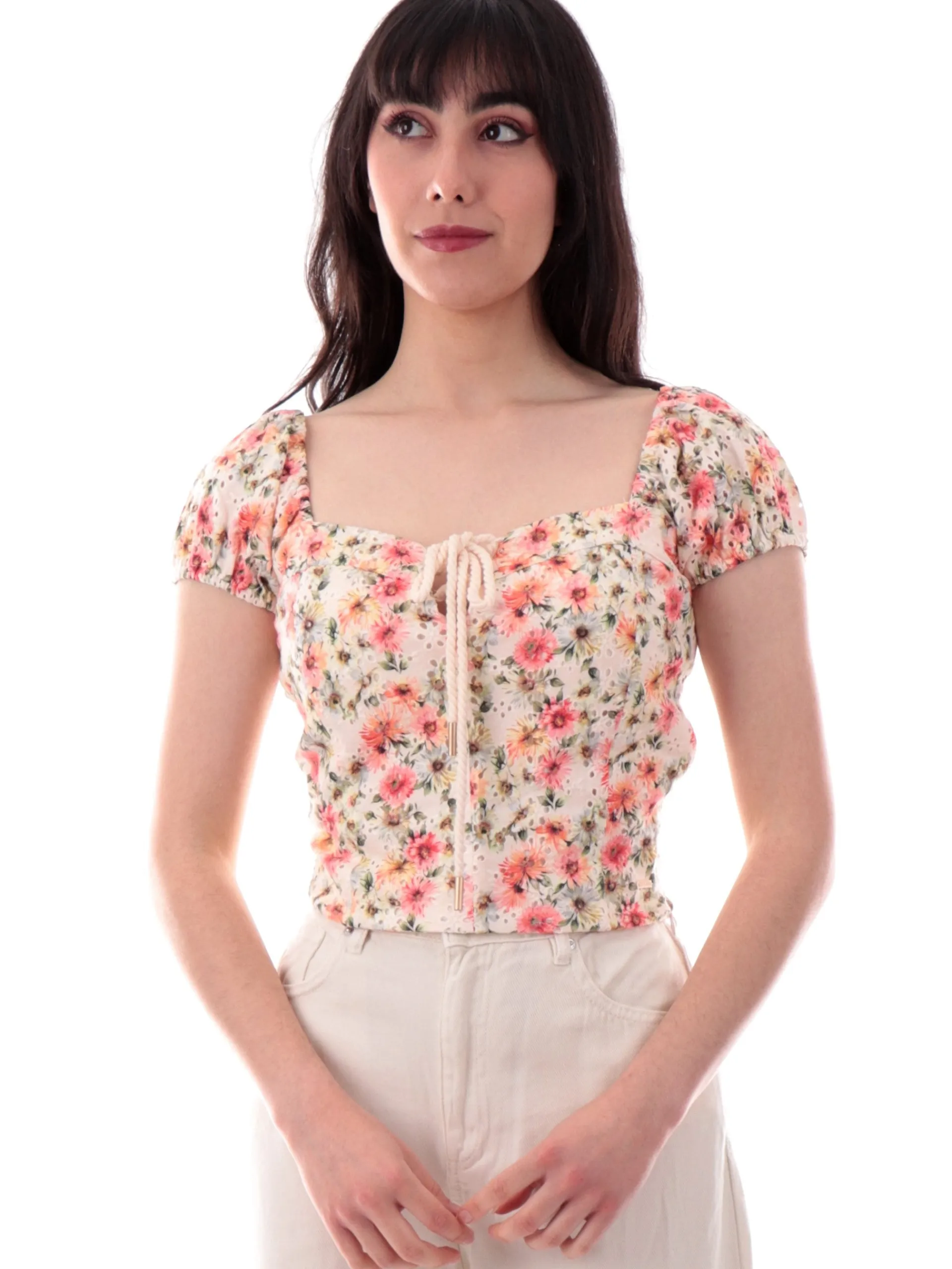 GUESS Maglie*Crop Top a fiori da donna sangallo bustier corsetto Eliane a fiori W5GP13KCVA1