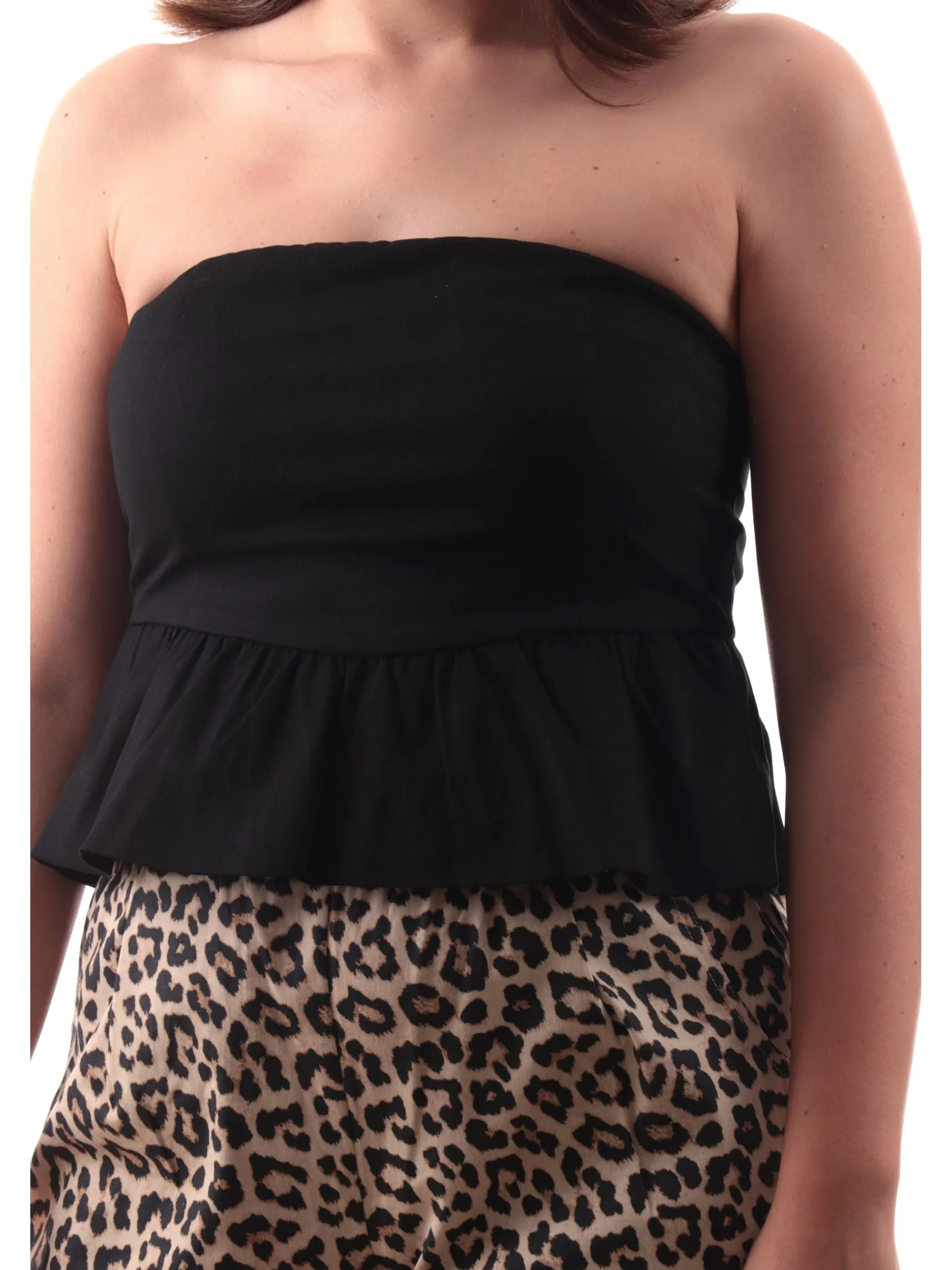 ONLY Maglie*Crop Top nero donna con balza scollo a cuore 15347717-BLACK