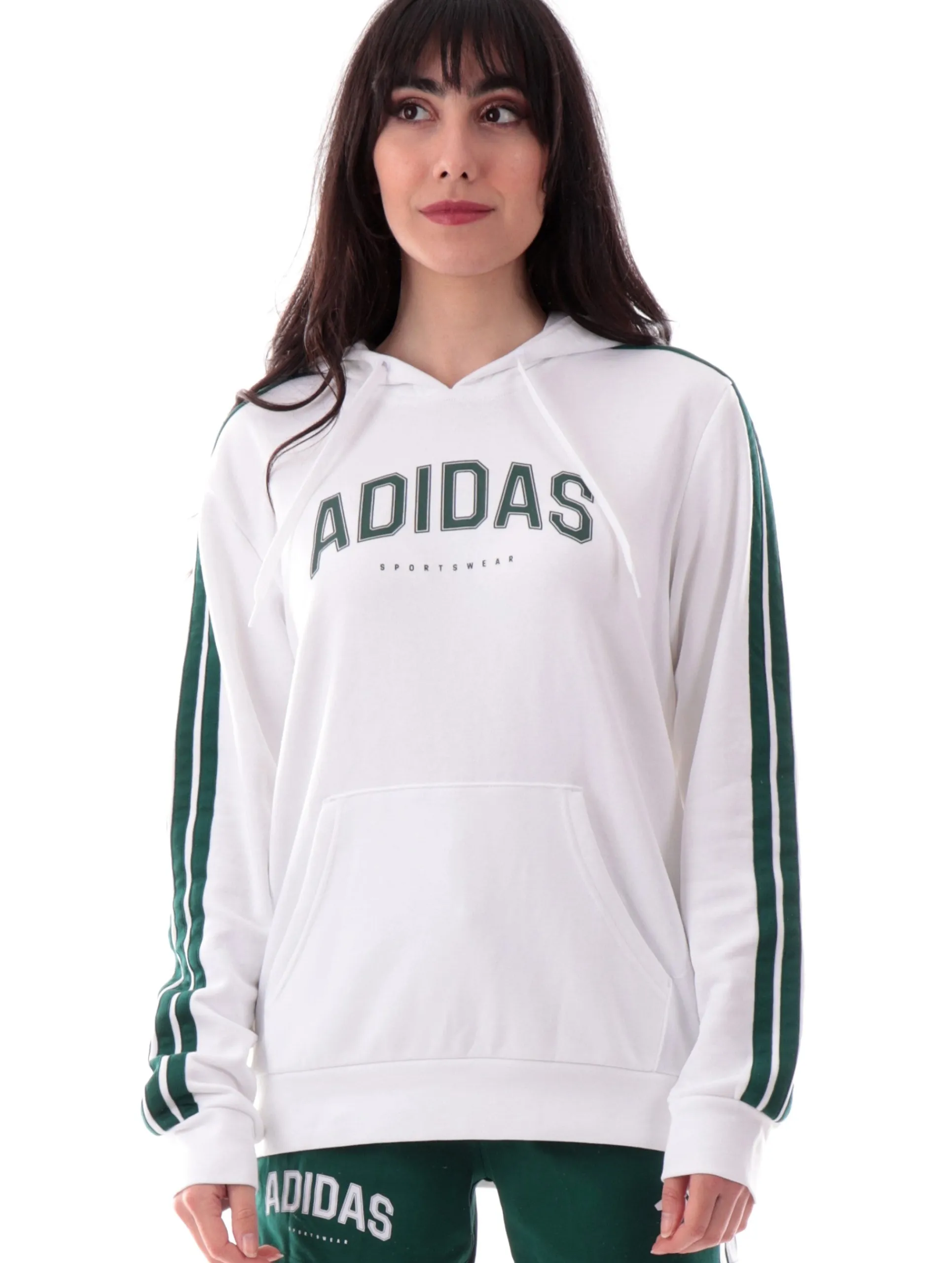 ADIDAS EQUIPMENT Felpe*Felpa Adidas bianca vintage da donna 3Stripes verdi JV9149