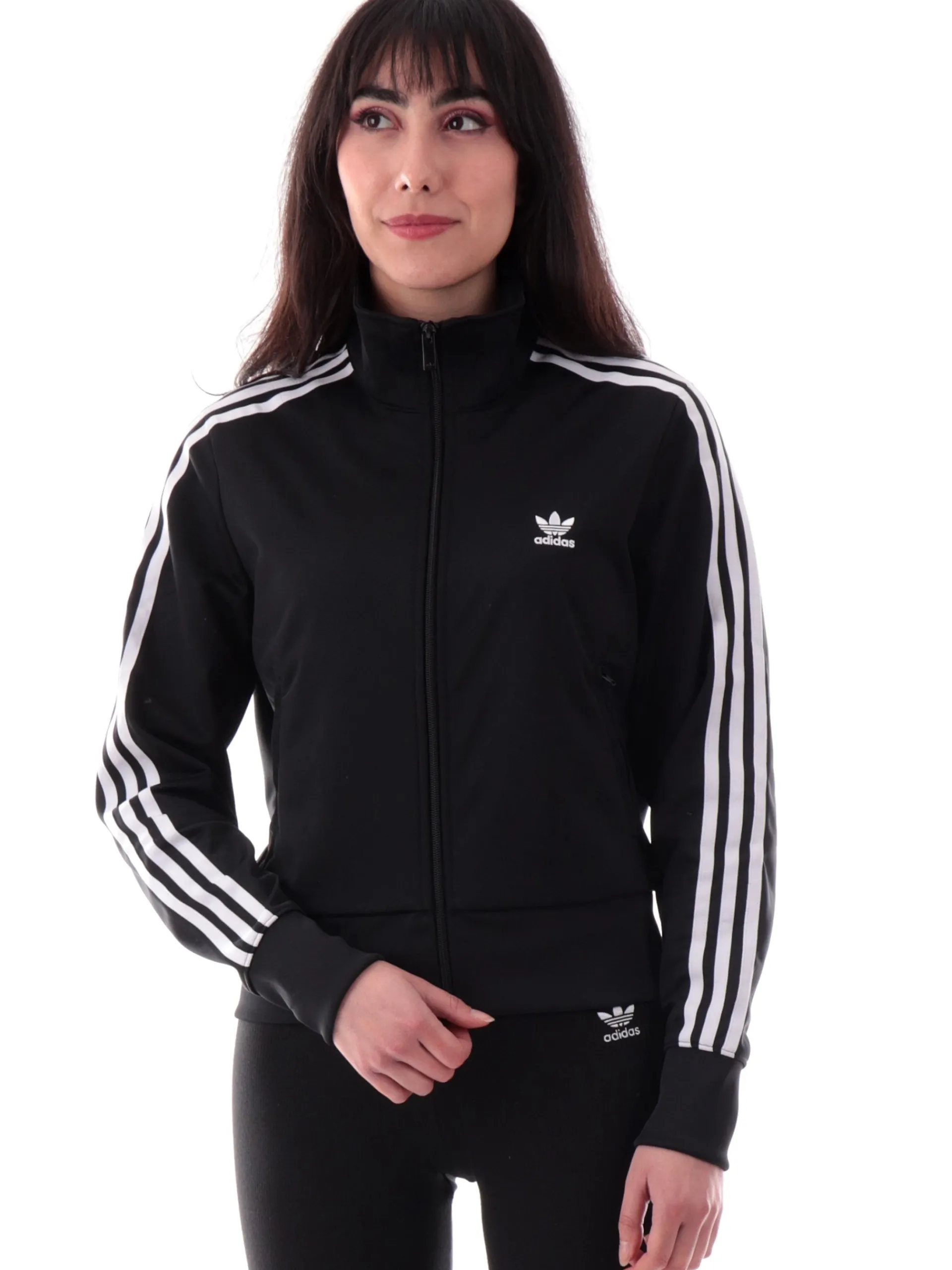 ADIDAS ORIGINALS Felpe*Felpa Adidas nera da donna full zip 3Stripes IL8764