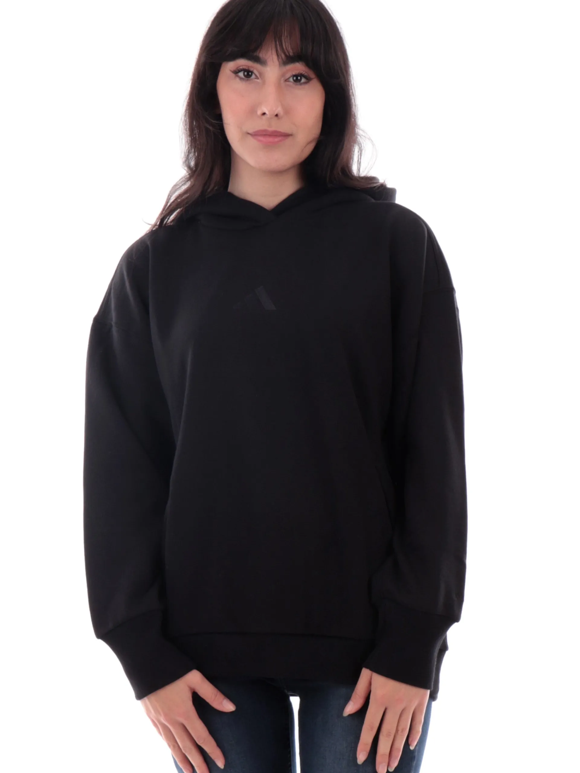 ADIDAS EQUIPMENT Felpe*Felpa Adidas nera da donna con cappuccio e logo ricamato