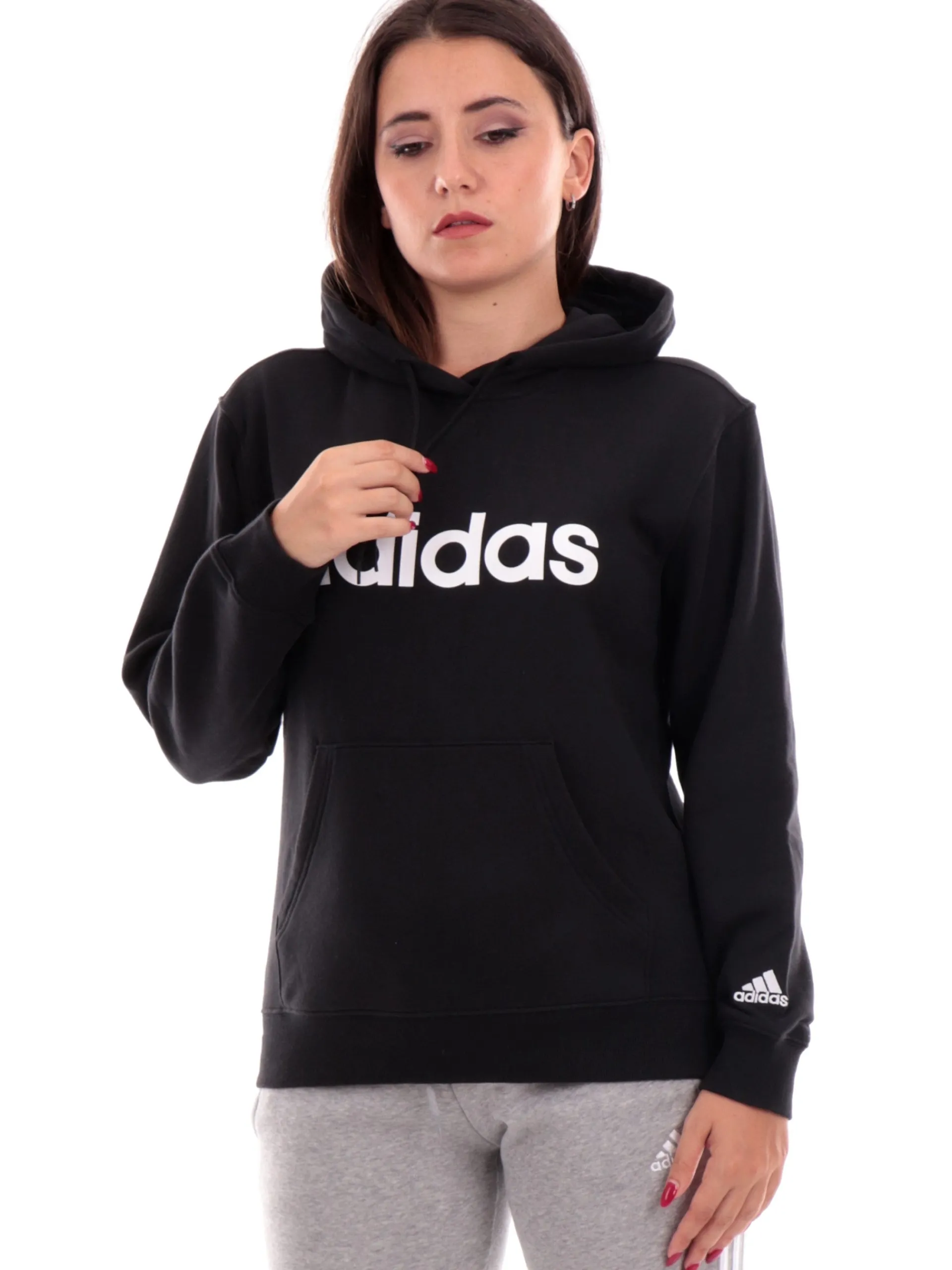 ADIDAS EQUIPMENT Felpe*Felpa Adidas Nera da Donna con cappuccio e scritta bianca IC4426