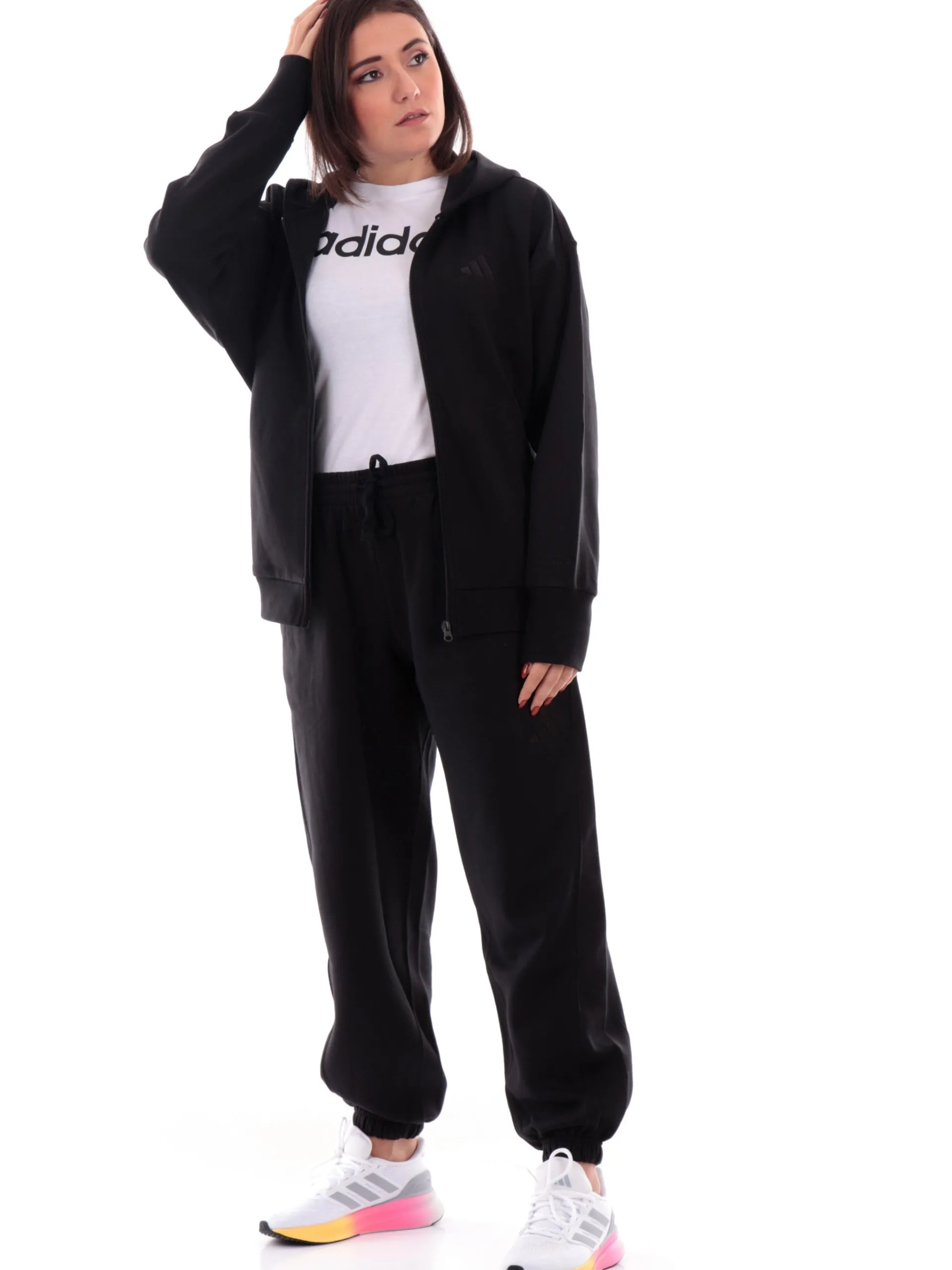ADIDAS EQUIPMENT Felpe*Felpa Adidas nera da donna full zip con cappuccio IX38