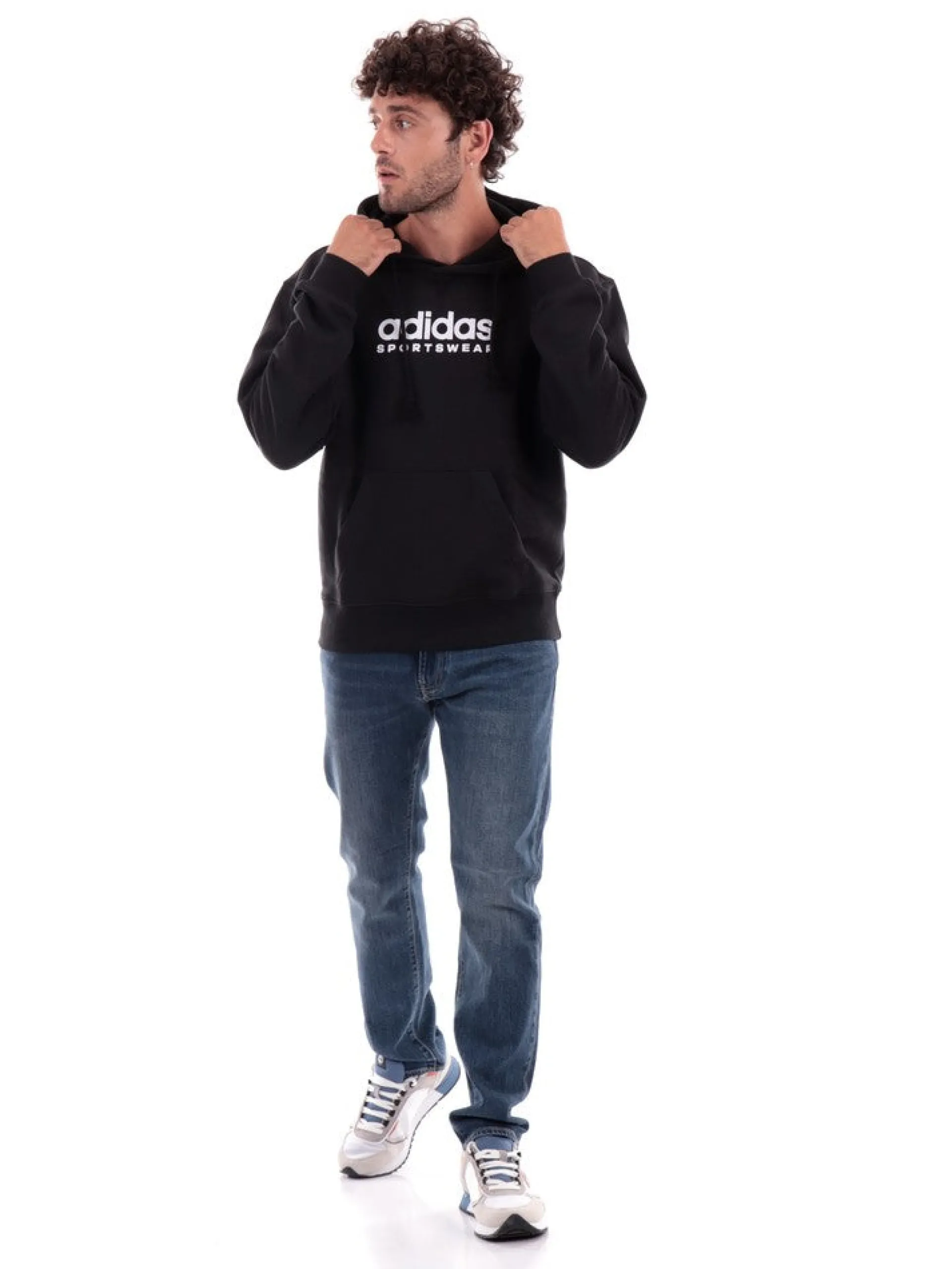ADIDAS EQUIPMENT Felpe*Felpa Adidas nera da uomo maxi logo IC97