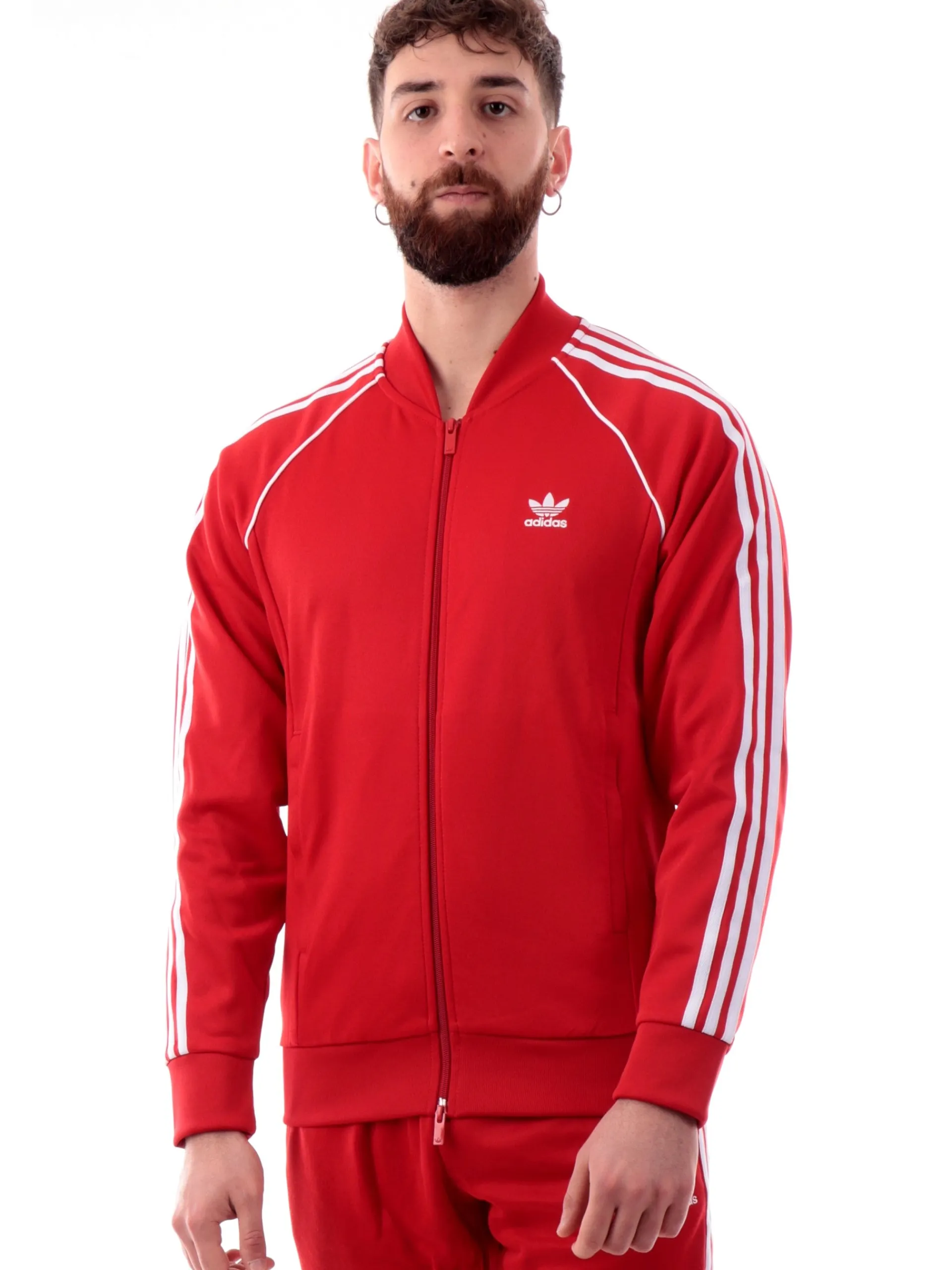 ADIDAS ORIGINALS Felpe*Felpa Adidas rossa da uomo full zip 3Stripes logo ricamato IL2494