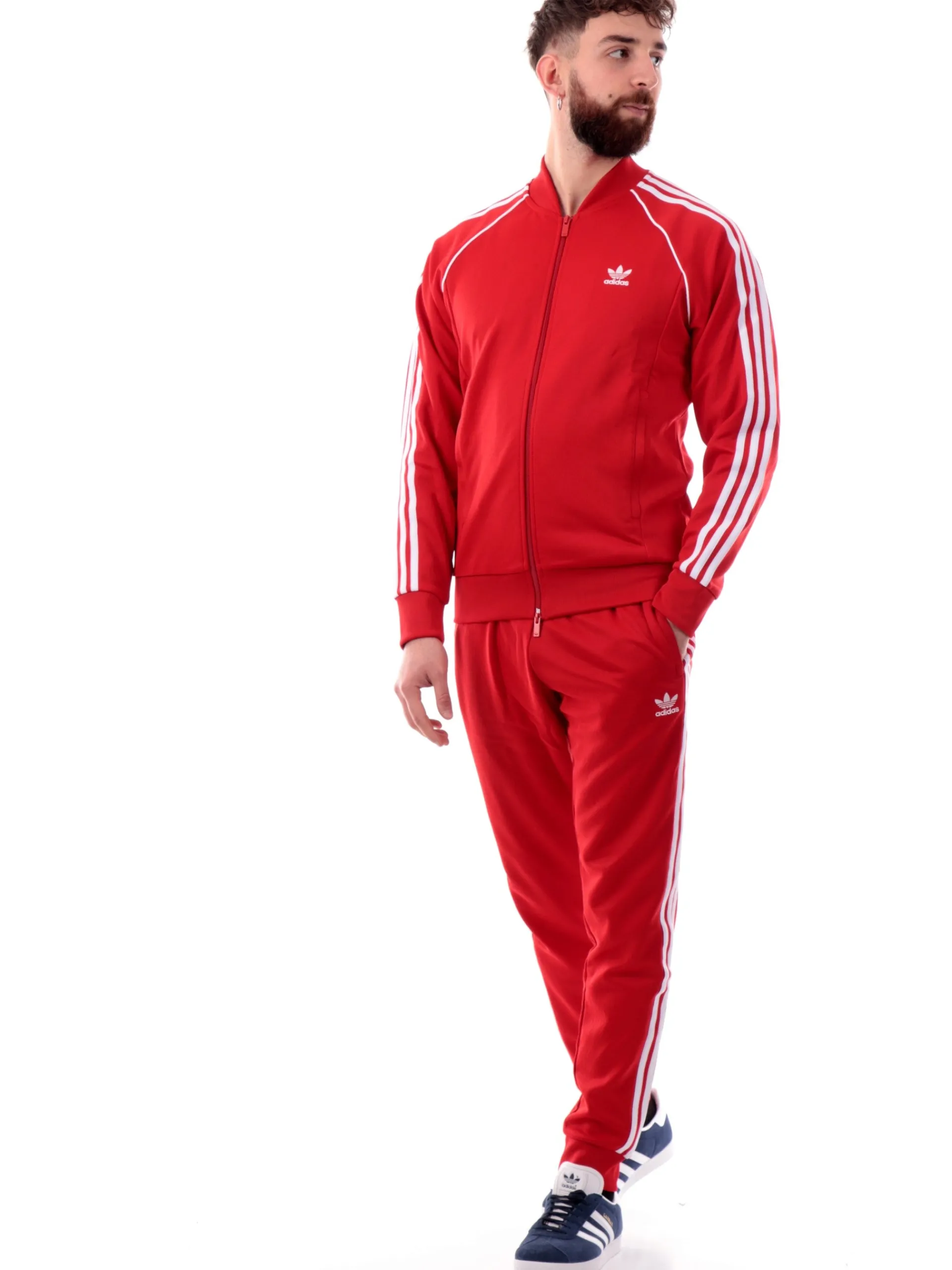 ADIDAS ORIGINALS Felpe*Felpa Adidas rossa da uomo full zip 3Stripes logo ricamato IL2494