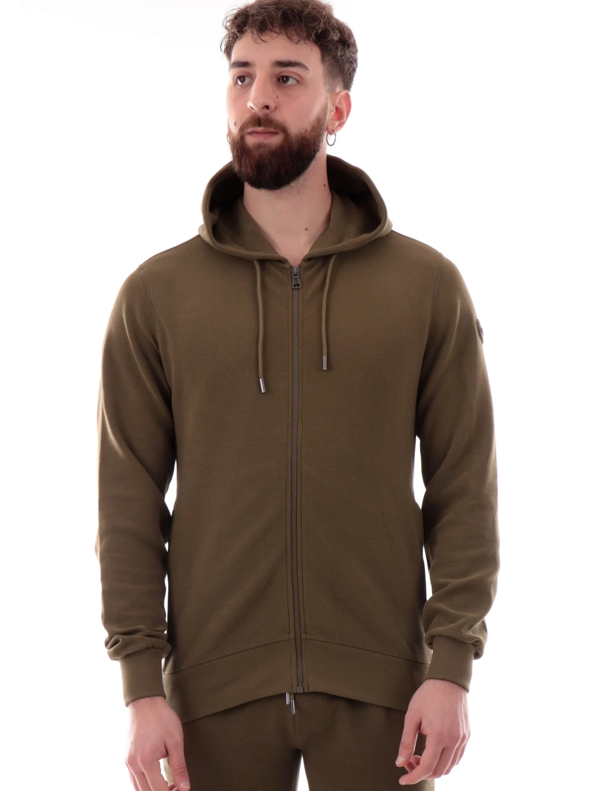 COLMAR Felpe*Felpa verde militare full zip con cappuccio da uomo patch gommato 6154R1XL