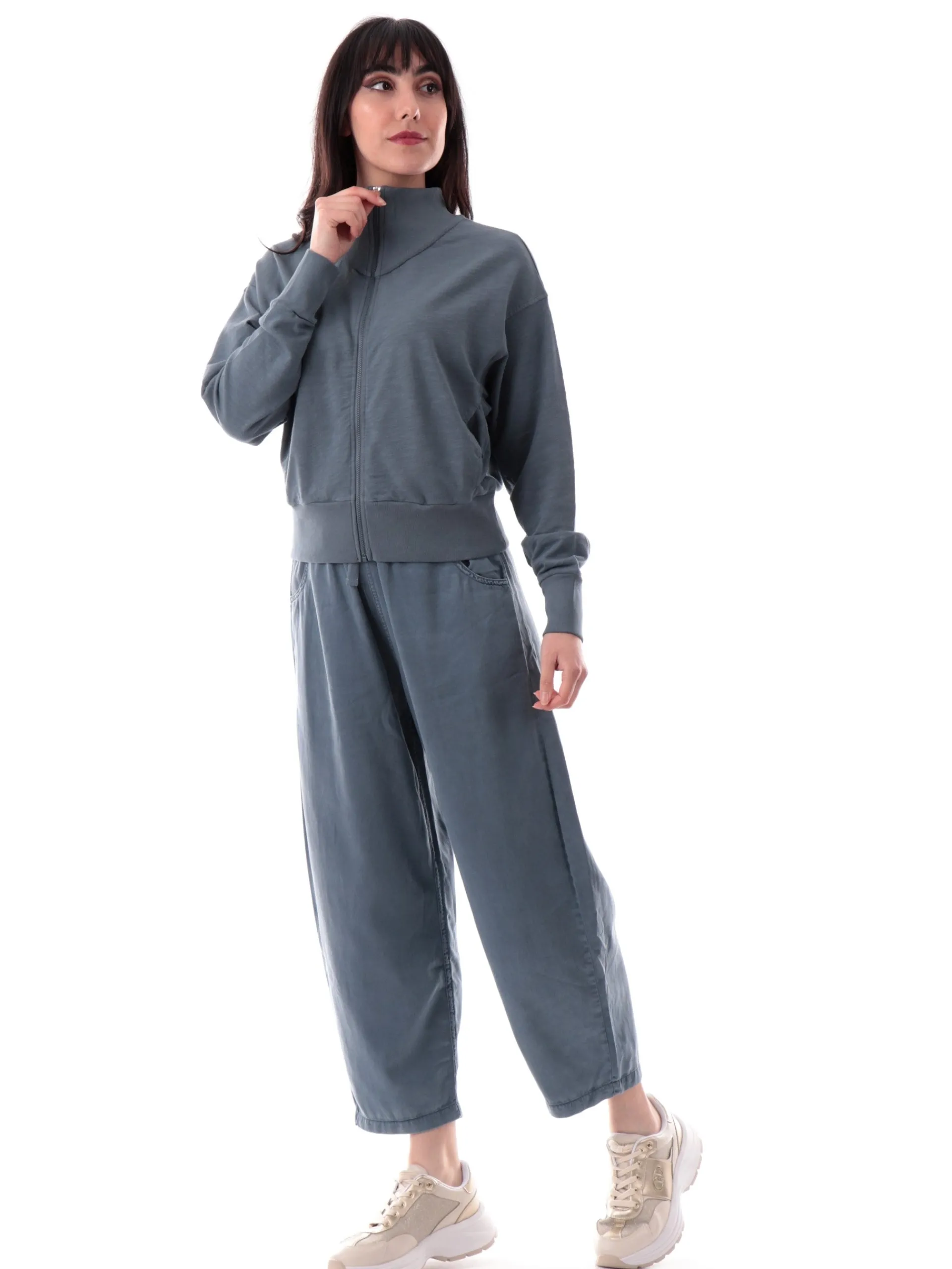 DEHA Felpe*Felpa blu da donna full zip crop D22332